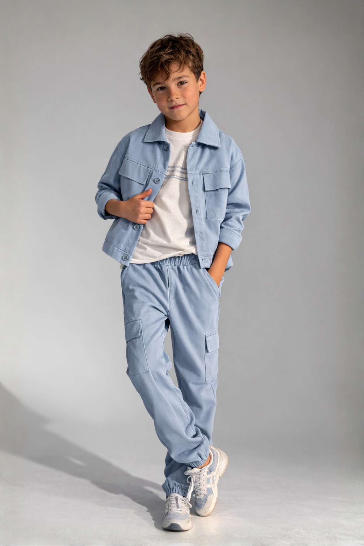 3-10 Yaş Kargo Pantolonlu Ceketli 3'lü Erkek Takım Bebe Mavi