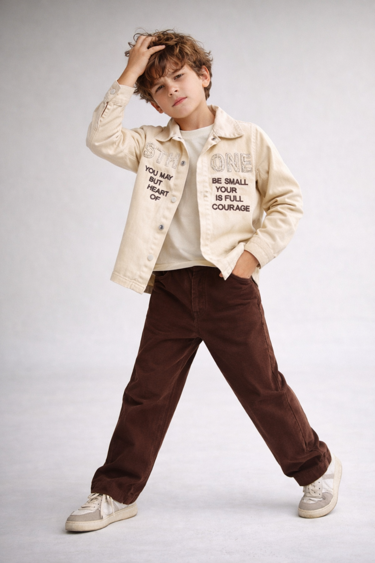 7-14 Yaş Sthone Dokumalı 2'li Erkek Çocuk Takım Kahverengi