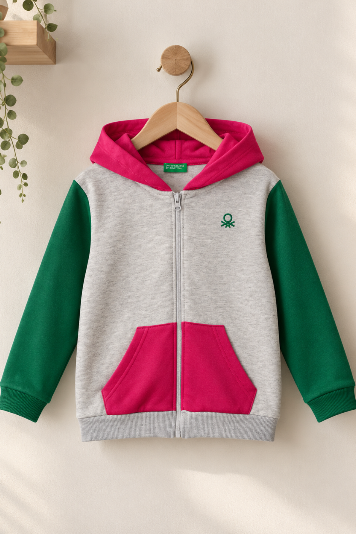 4-14 yaş Benetton Kapüşonlu Renkli Kız Çocuk Sweat Ceket