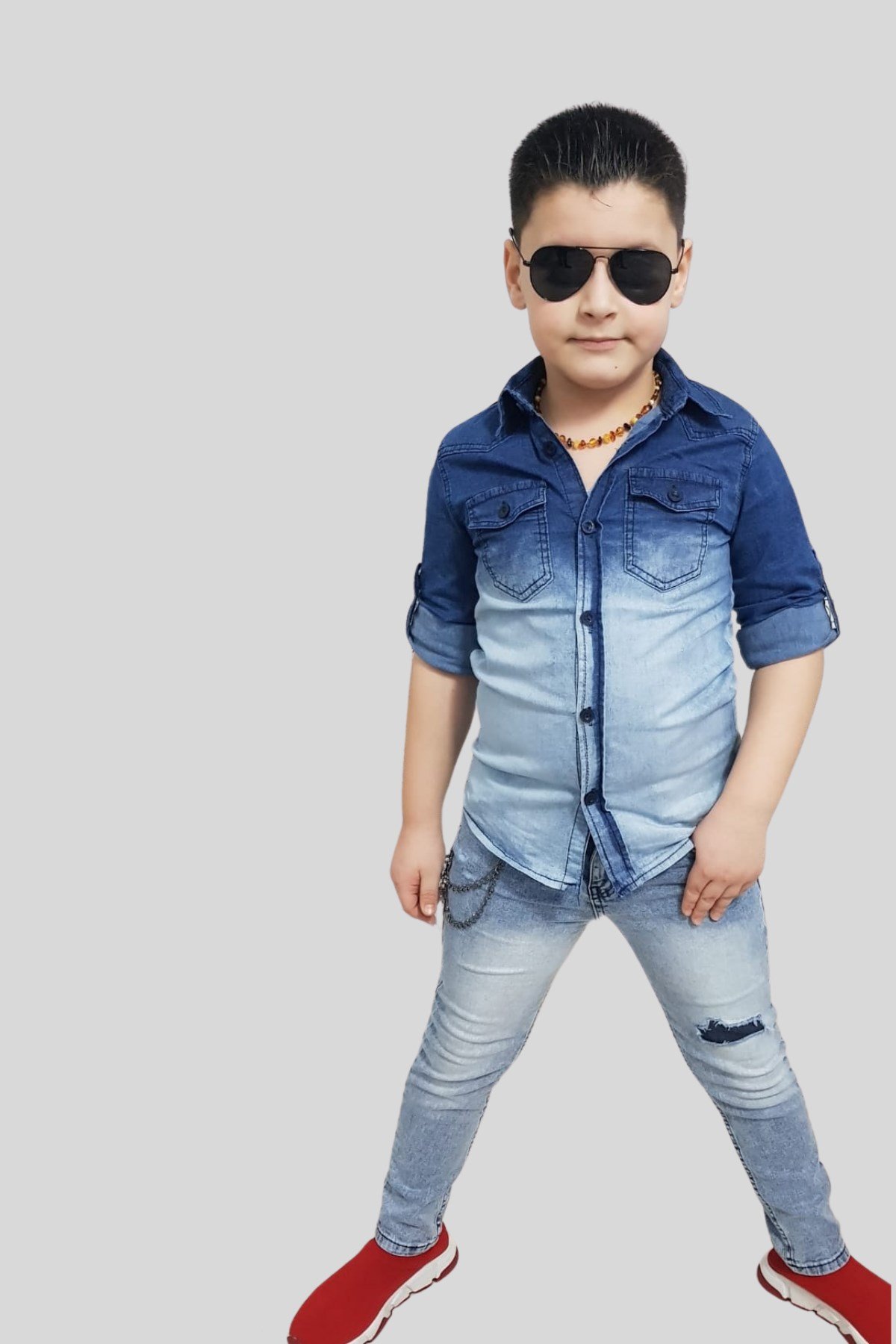Yıkamalı Kot Gömlek ve Kot Pantolon Erkek Çocuk Takım