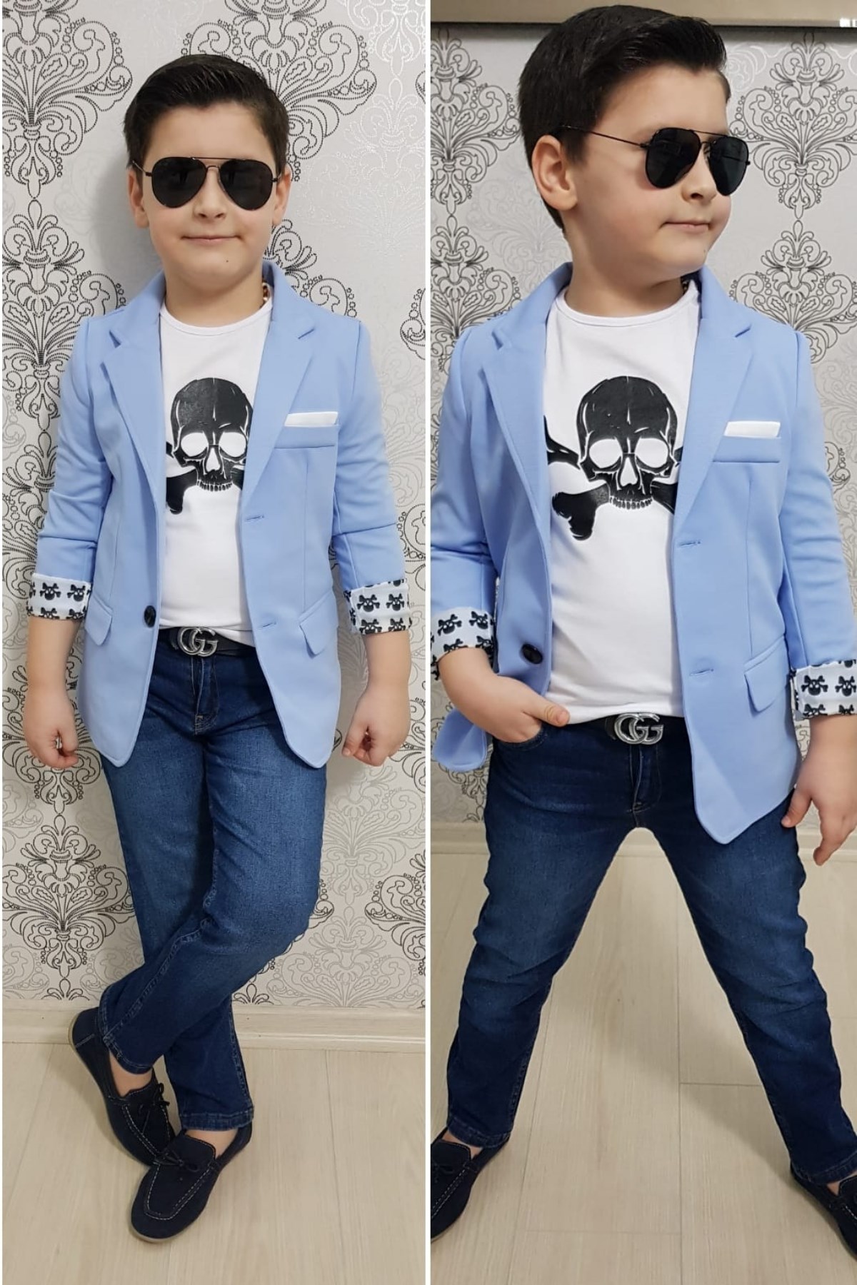 Kuru Kafa Detay Ceketli Kot Pantolonlu Erkek Çocuk Takım