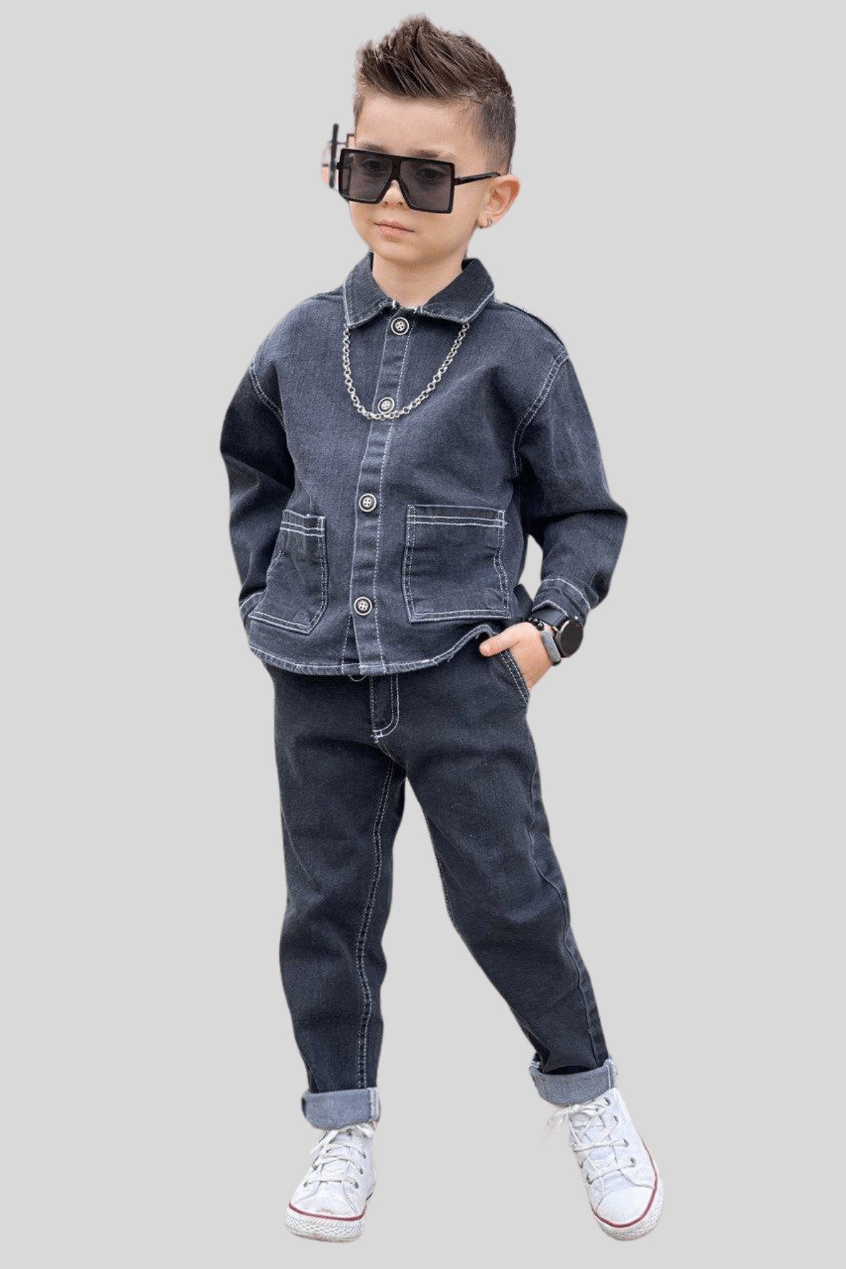 3-12 Yaş Büyük Cep Detay Erkek Çocuk Takım Antrasit