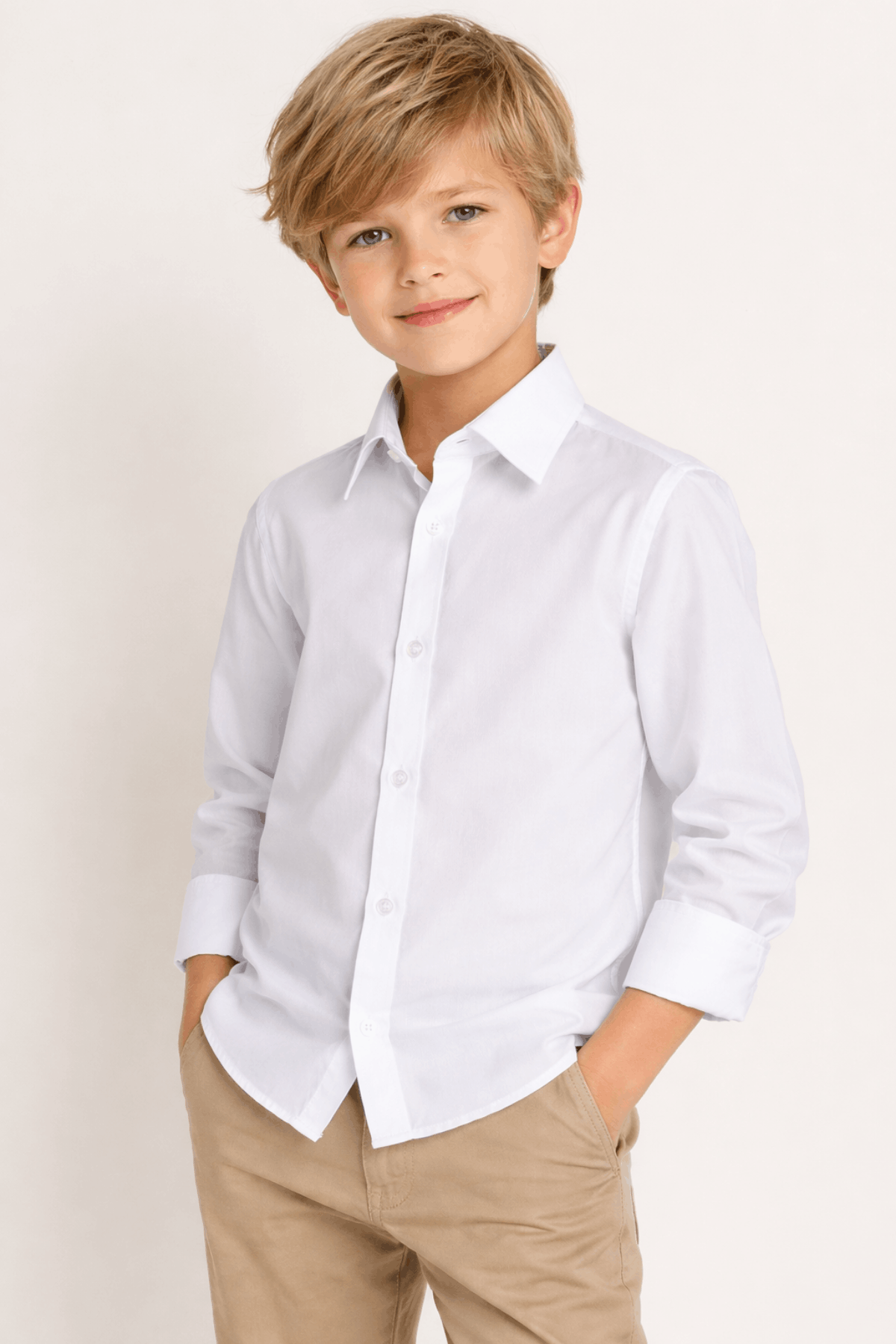 Uzun Kol Erkek Çocuk Armürlü Gömlek Beyaz