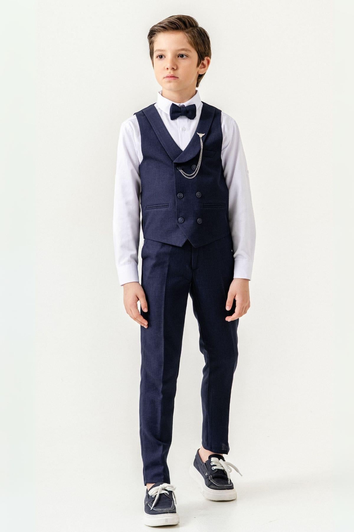 Lord Katlamalı Yelekli Çocuk Takım Elbise Lacivert