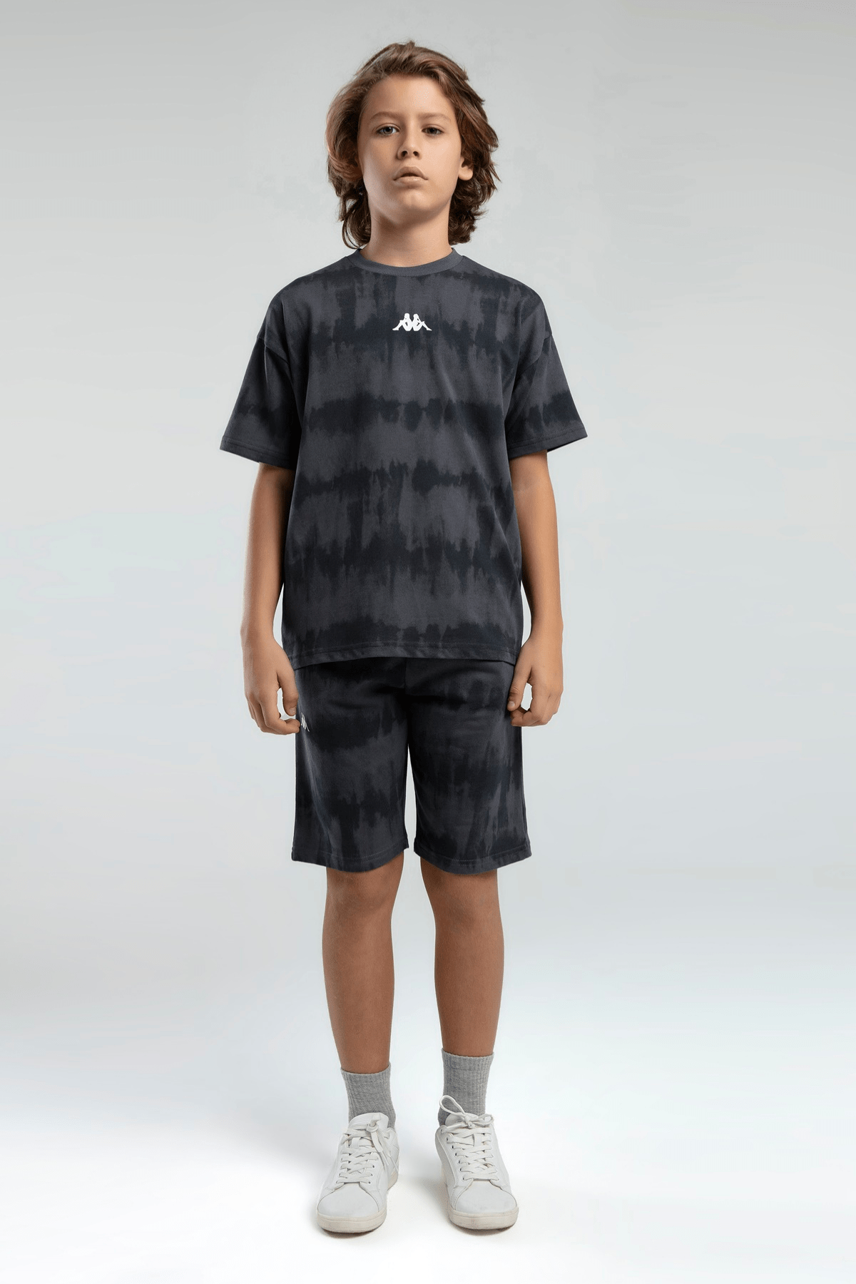 5-16 Yaş Kappa Lisanslı Batik Desen Erkek Çocuk Şortlu Takım Füme