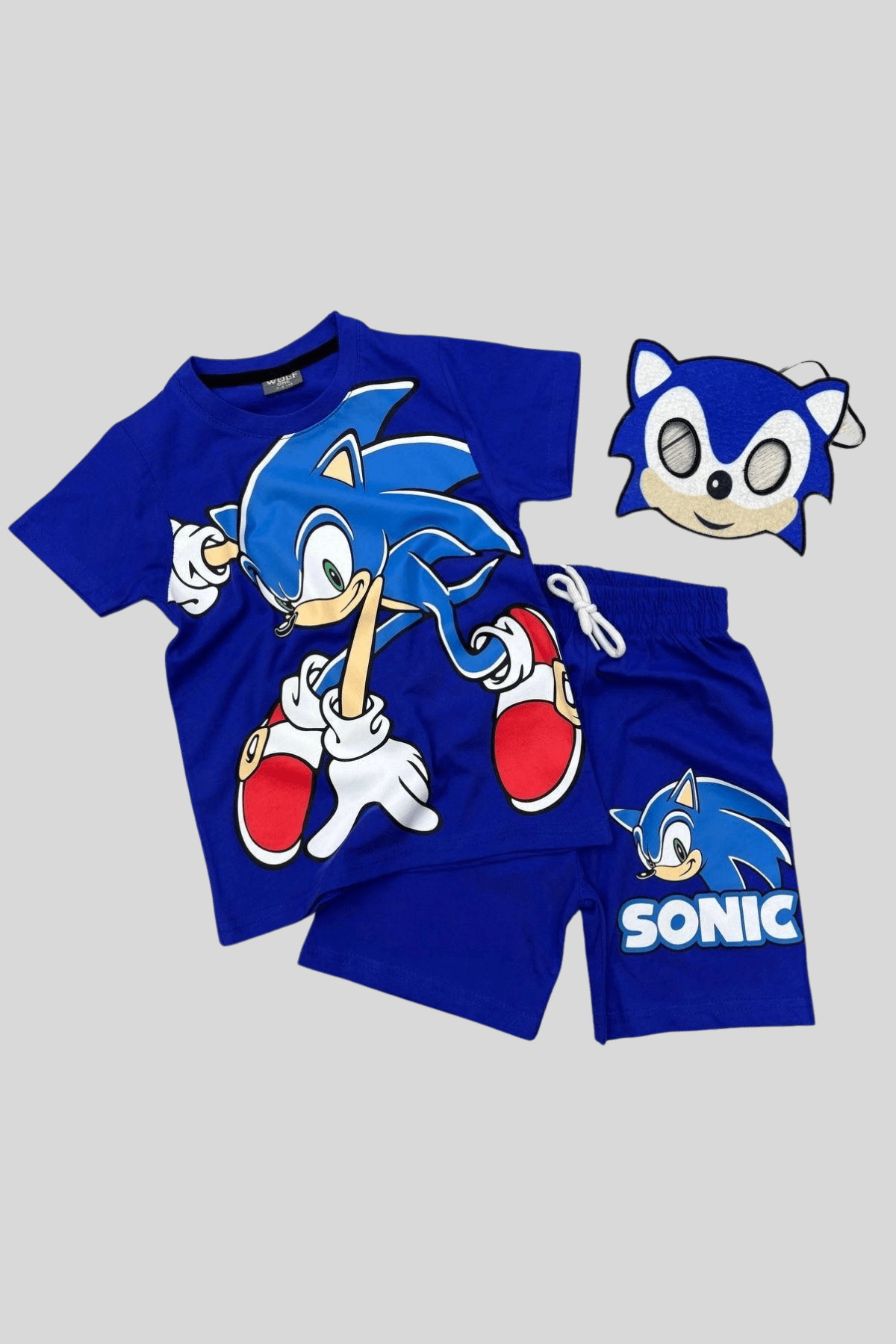 3-10 Yaş Sonic Maskeli Şortlu Çocuk Takım Mavi
