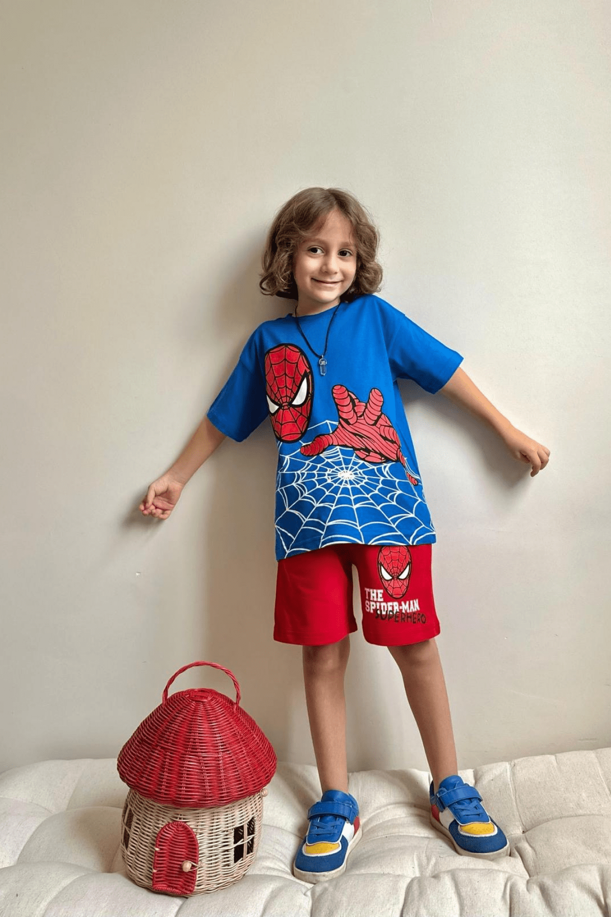 3-10 Yaş Örümcek Adam Spiderman Kısa Kollu Erkek Çocuk Takım Mavi