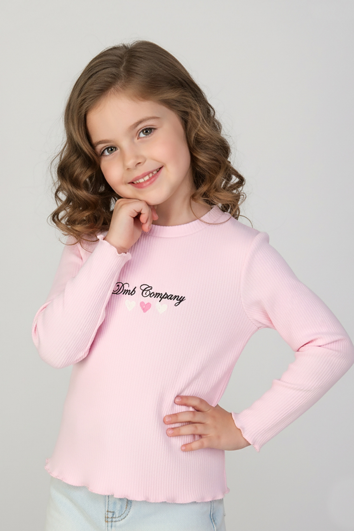 3-8 Yaş Fitilli Nakışlı Uzun Kol Kız Çocuk Body Pembe