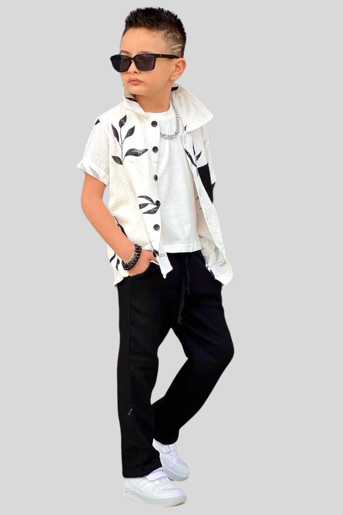 3-10 Yaş Cep Detay Kısa Kol Gömlekli Erkek Çocuk Takım Siyah
