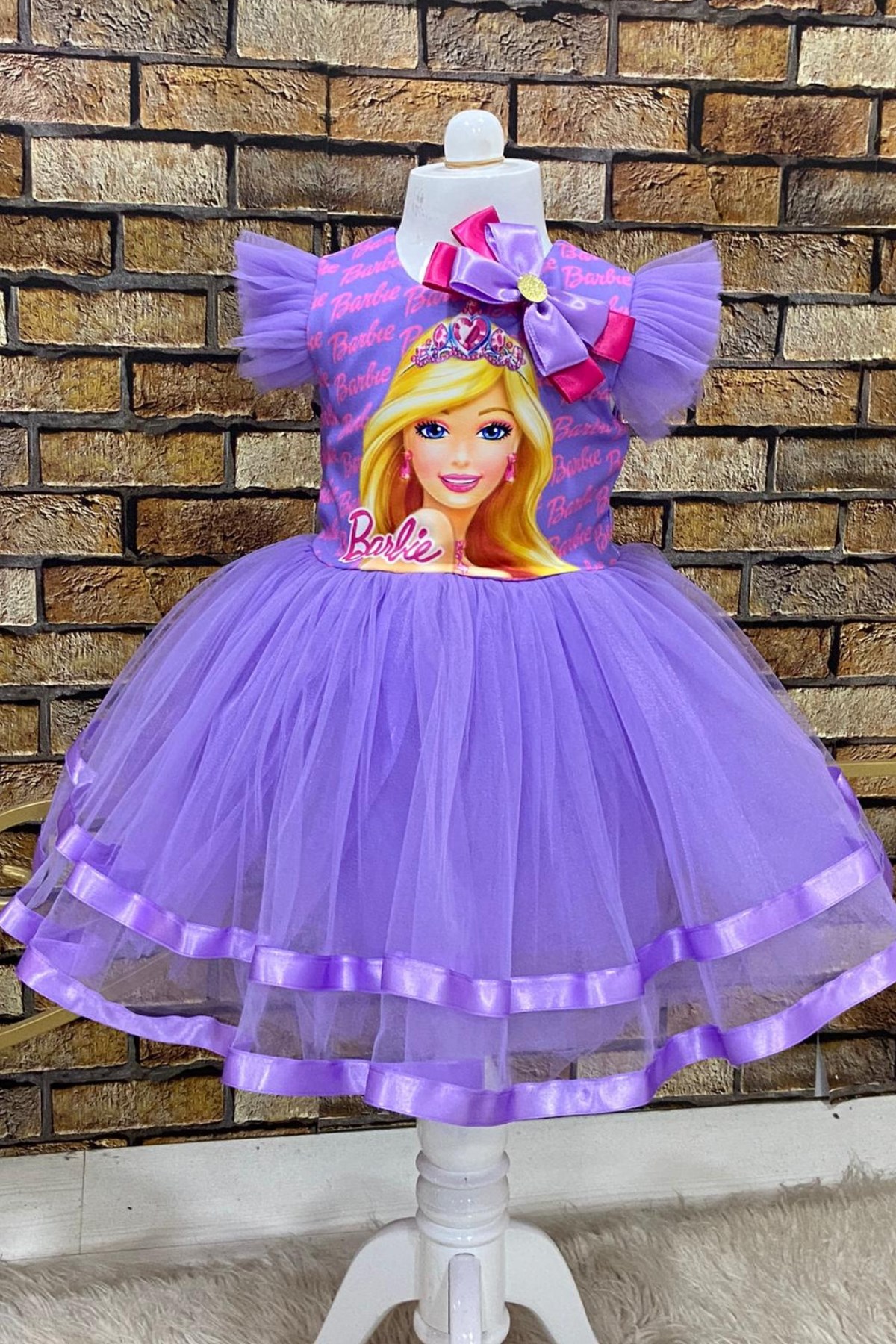 Barbie Tütülü Toka Dahil Kız Çocuk Elbise Lila | Turuncugardrop.com