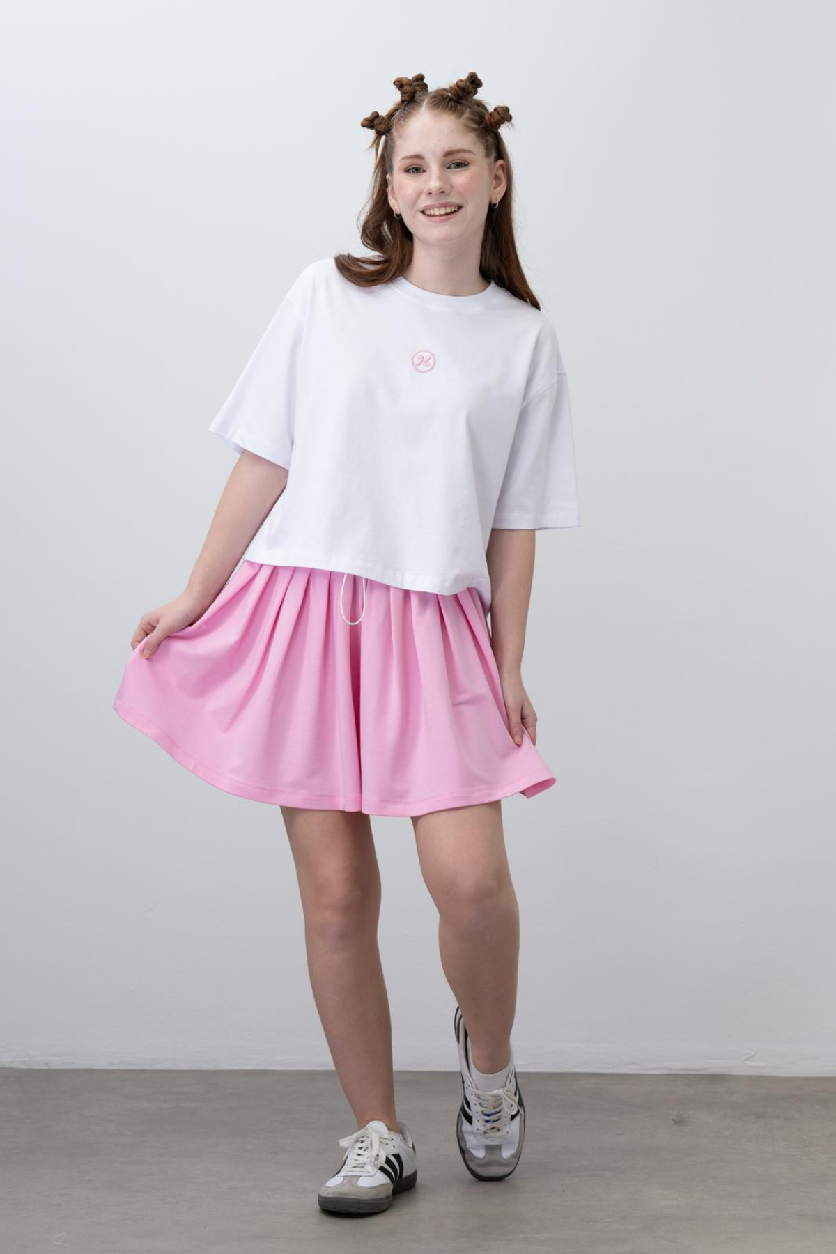 9-15 Yaş Nakışlı Tişört Pilili Etek Kız Takım Pembe