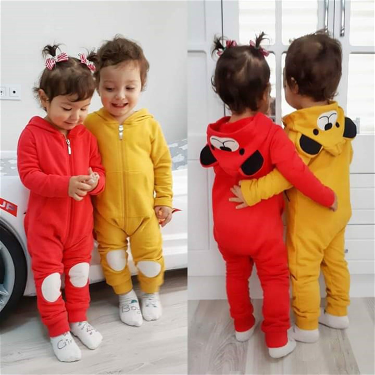 Ayıcık Detay Kapüşonlu Tulum Kırmızı