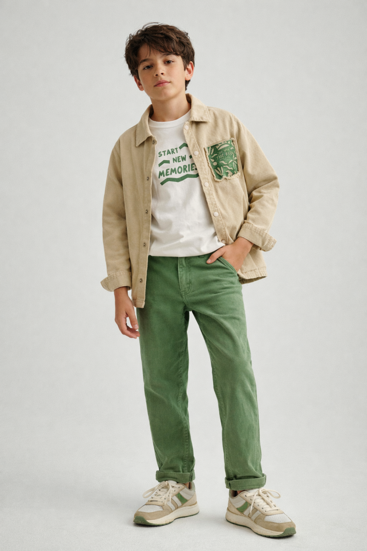 8-12 Yaş The Flow Gabardin Ceketli Erkek Çocuk Takım Yeşil