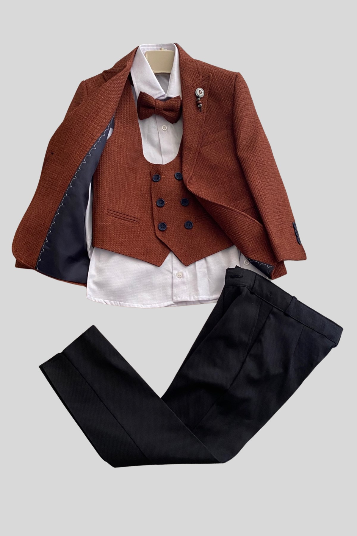 Yelekli Ceketli Erkek Çocuk Takım Elbise Tarçın