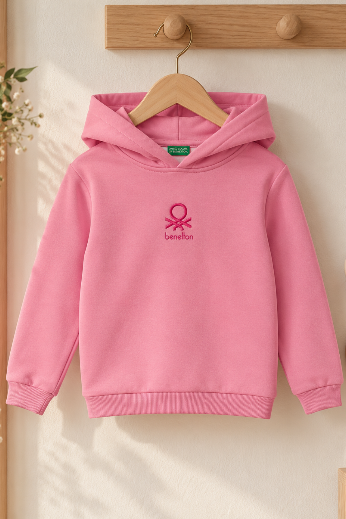 4-14 Yaş Benetton Kapüşonlu Uzun Kol Kız Çocuk Sweat Pembe