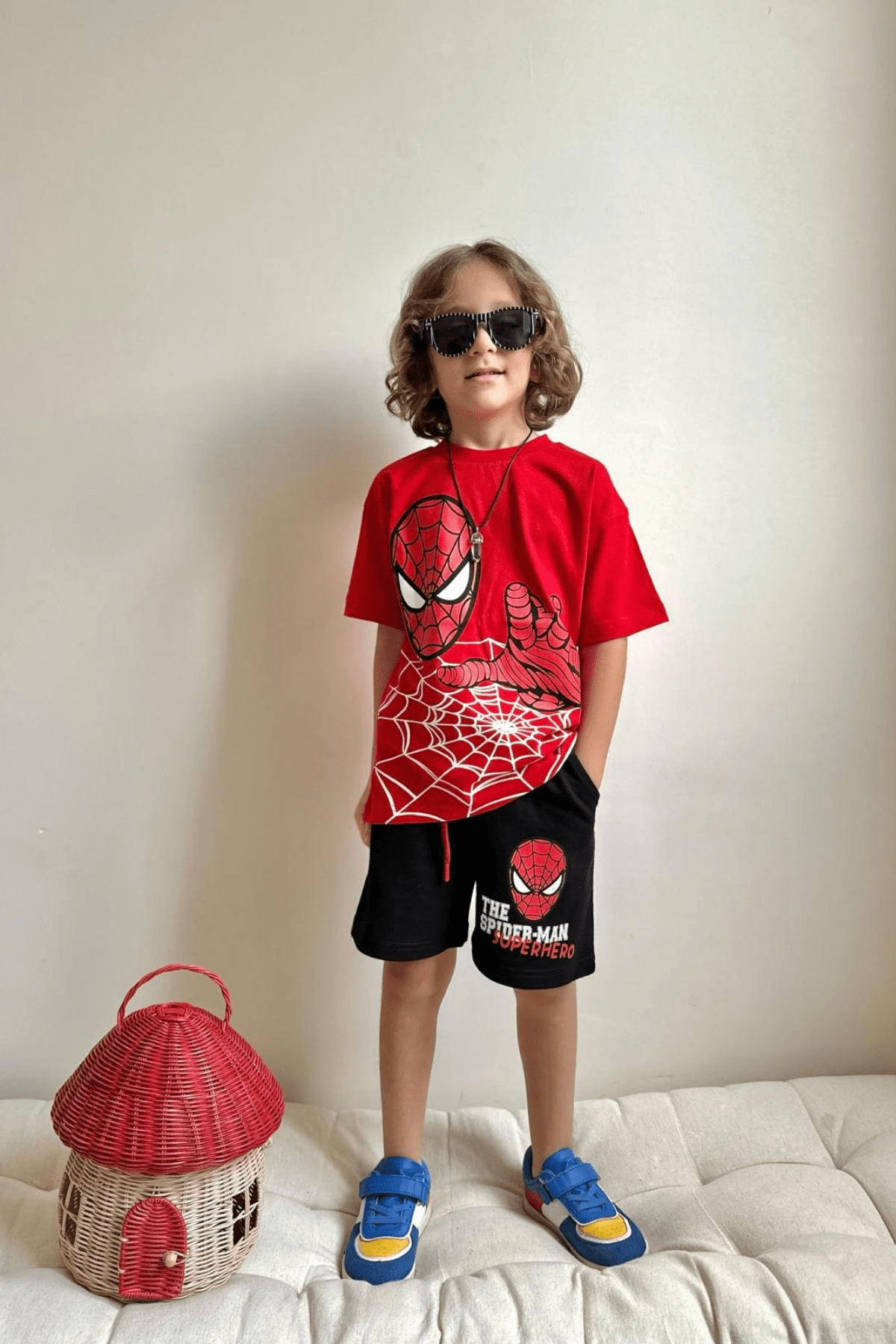 3-10 Yaş Örümcek Adam Spiderman Kısa Kollu Erkek Çocuk Takım Kırmızı