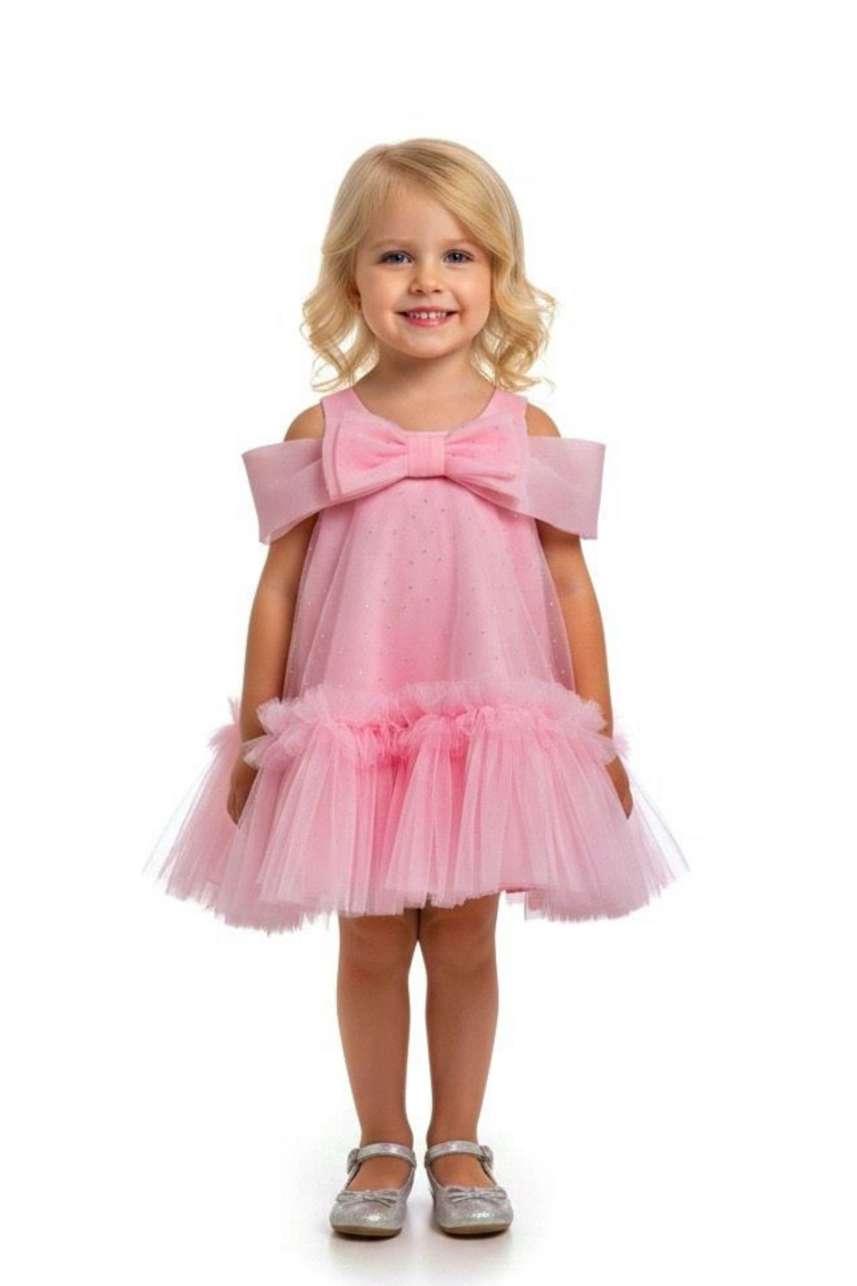 6-24 Ay Maya Fiyonk Detay Bebek Abiye Elbise Fuşya