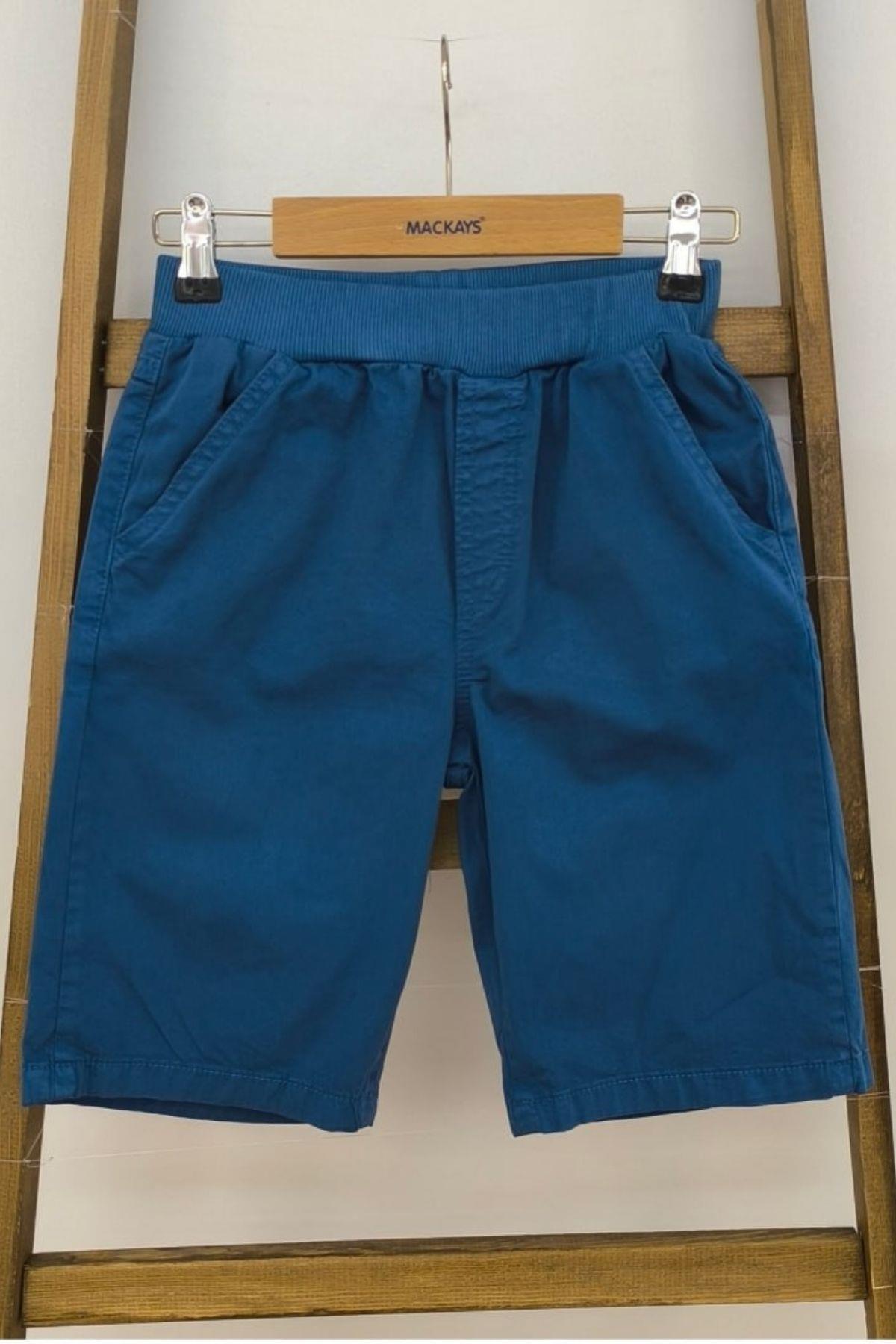 4-14 Yaş Cepli Beli Lastikli Erkek Çocuk Keten Şort İndigo