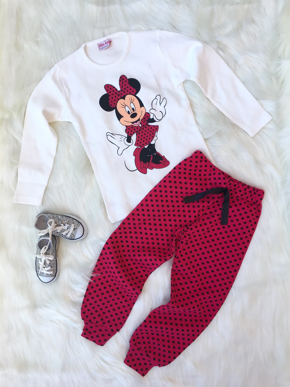 Minnie Puantiye Desen Pijama Takımı Çocuk