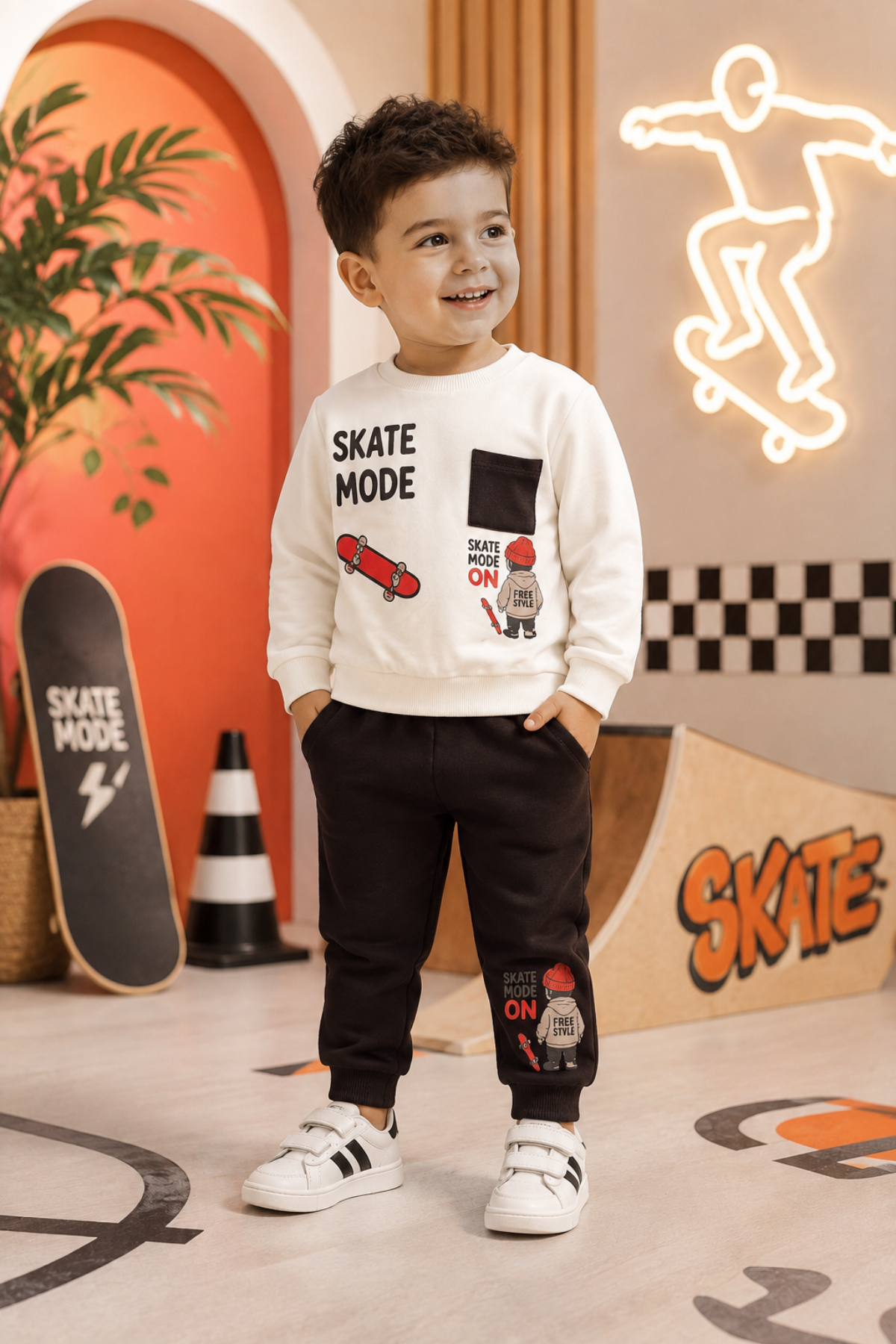 1-4 Yaş Skate Mode 2'li Erkek Çocuk Takım Kahverengi