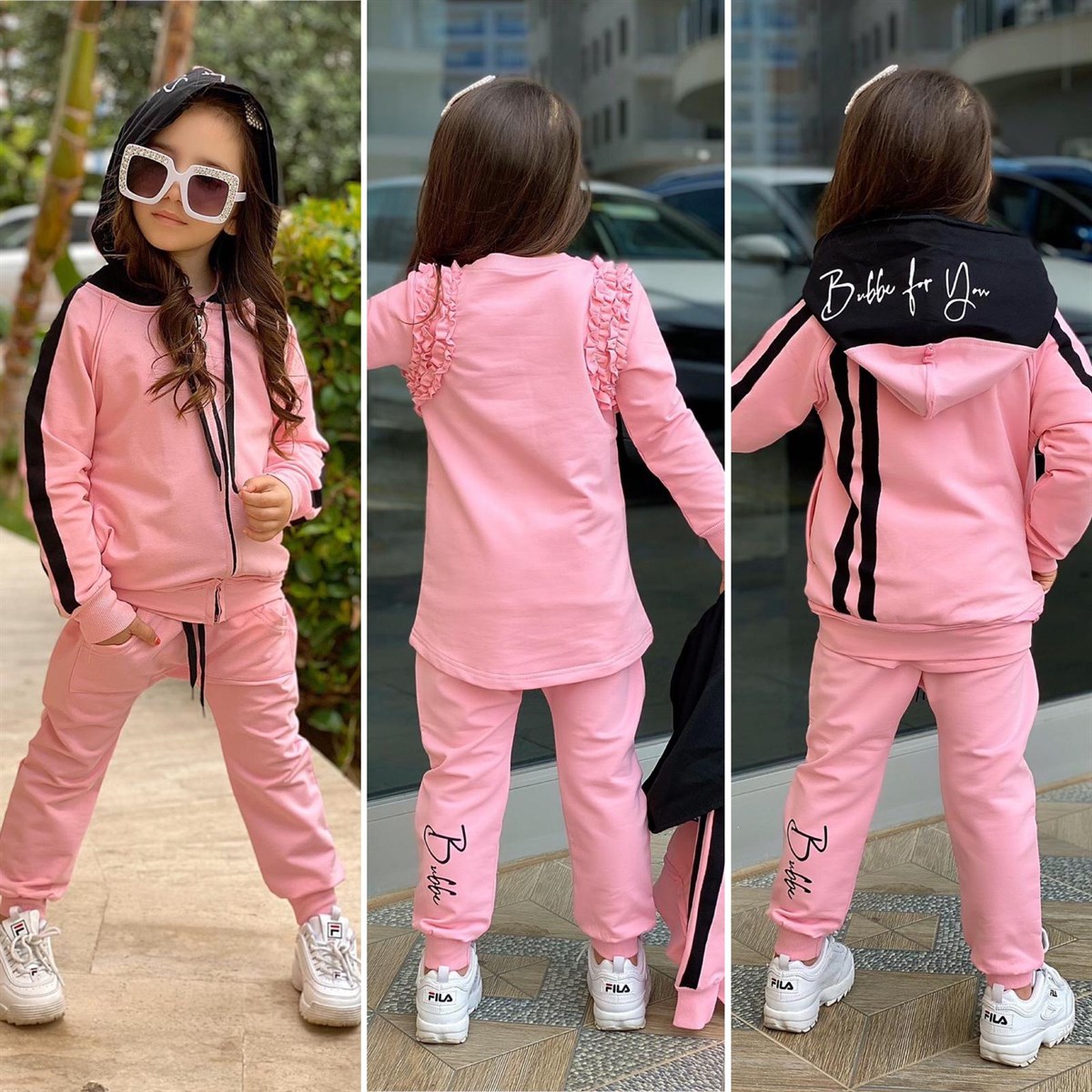 Bubbe Style Kapüşonlu Çocuk Takım Pembe