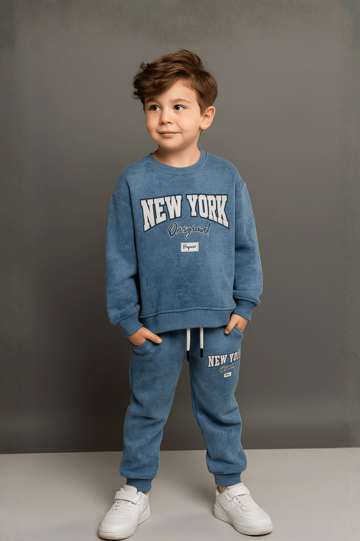 5-14 Yaş New York Batik Desen Erkek Çocuk Takım Mavi
