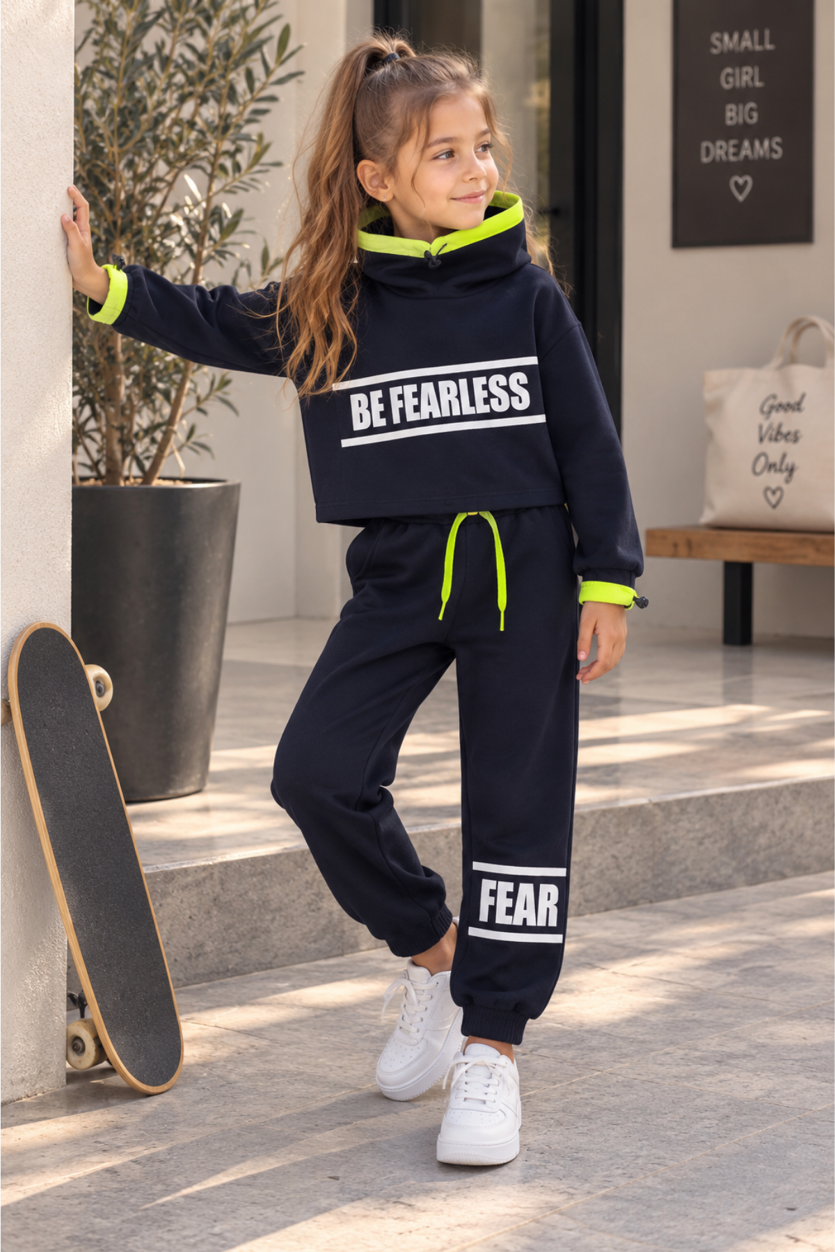 Be Fearless Balıkçı Yaka Neon Detay Kız Çocuk Eşofman Takım Lacivert