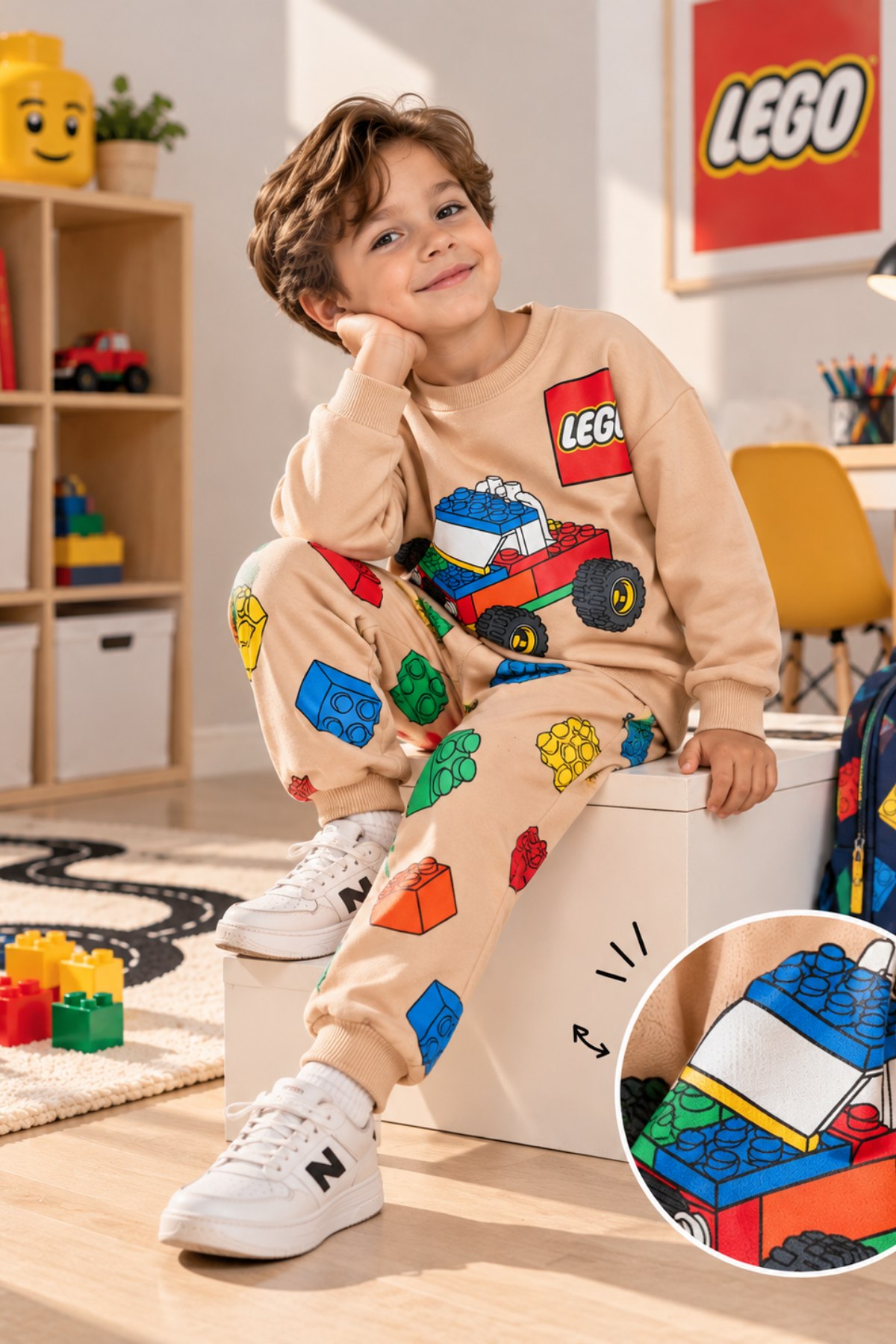 3-10 Yaş Lego Baskılı Erkek Çocuk Eşofman Takımı Latte