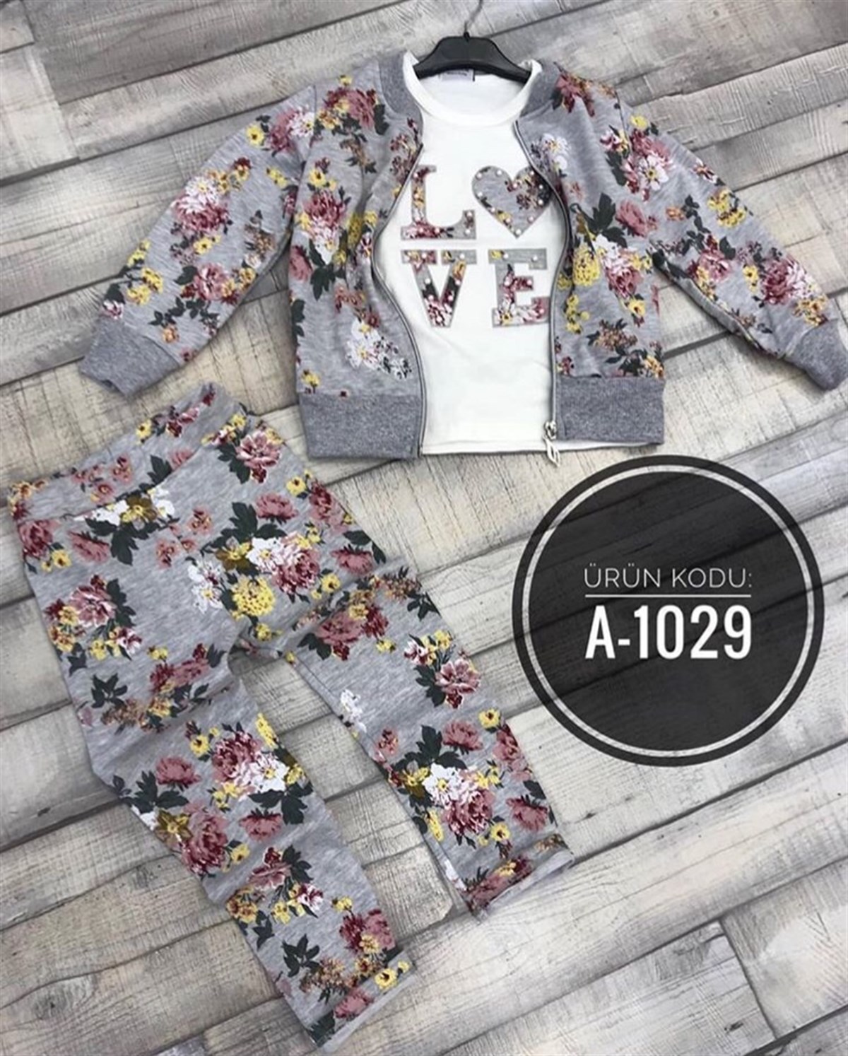 Çiçek Desen Ceketli Taytlı Kız Çocuk Takım