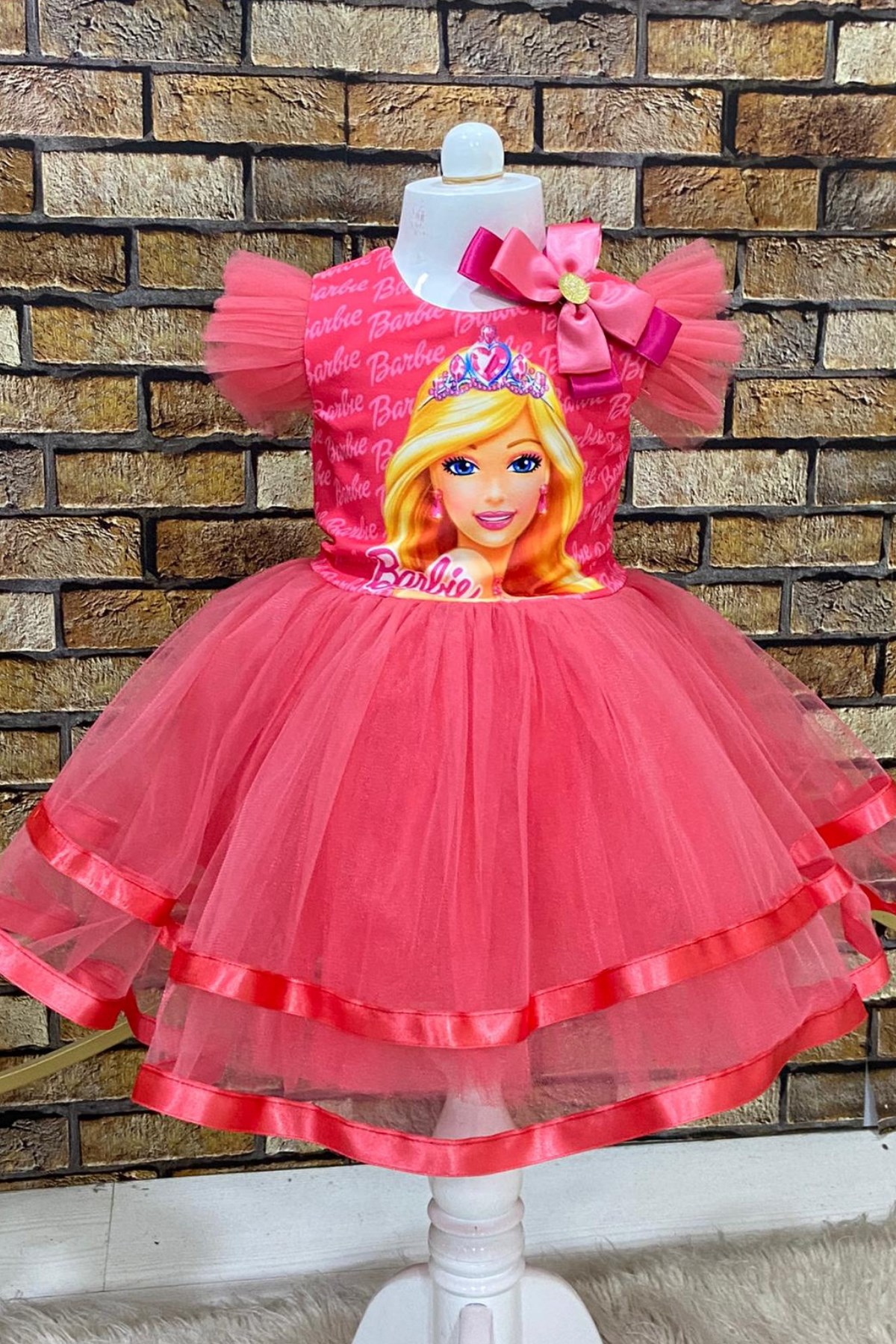Barbie Tütülü Toka Dahil Kız Çocuk Elbise Fuşya | Turuncugardrop.com