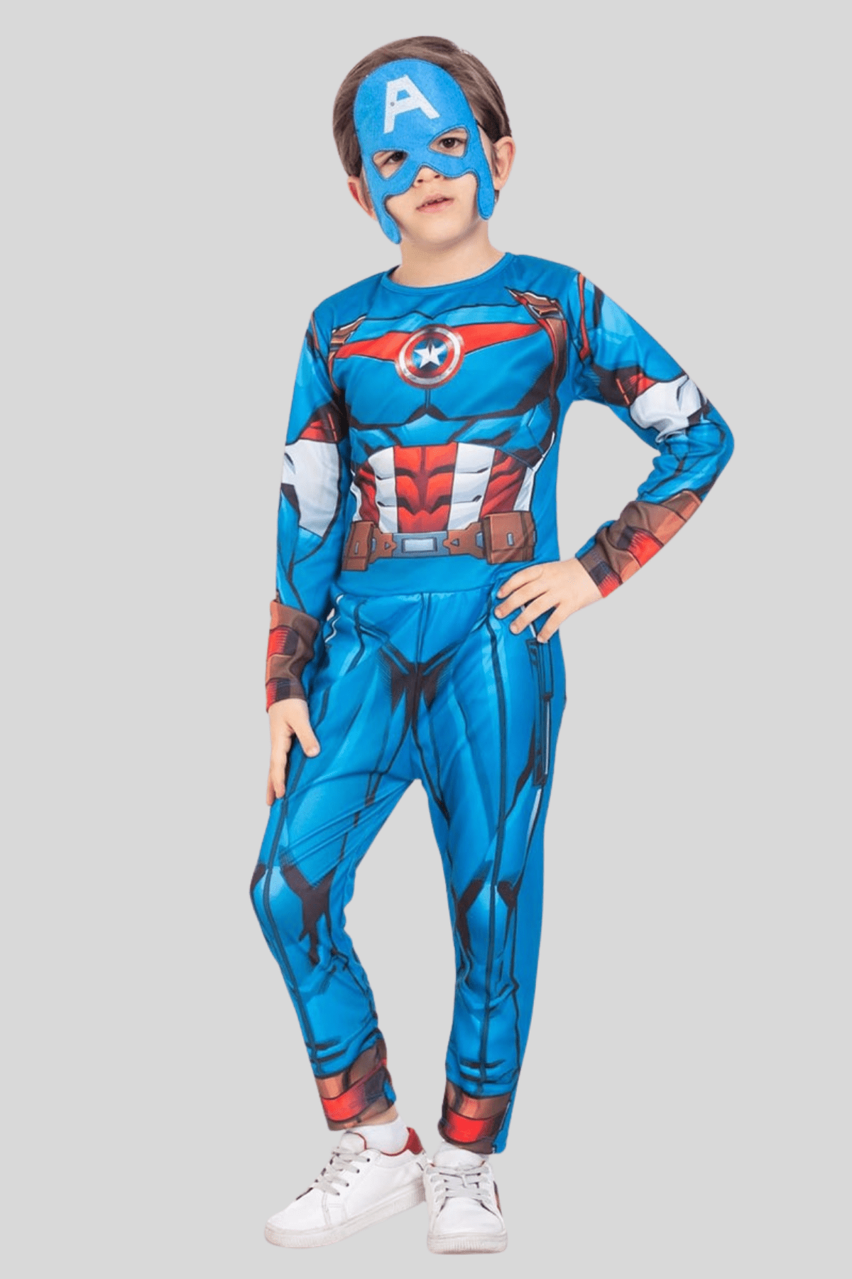 2-8 Yaş Kaptan Amerika Desenli Erkek Kostüm