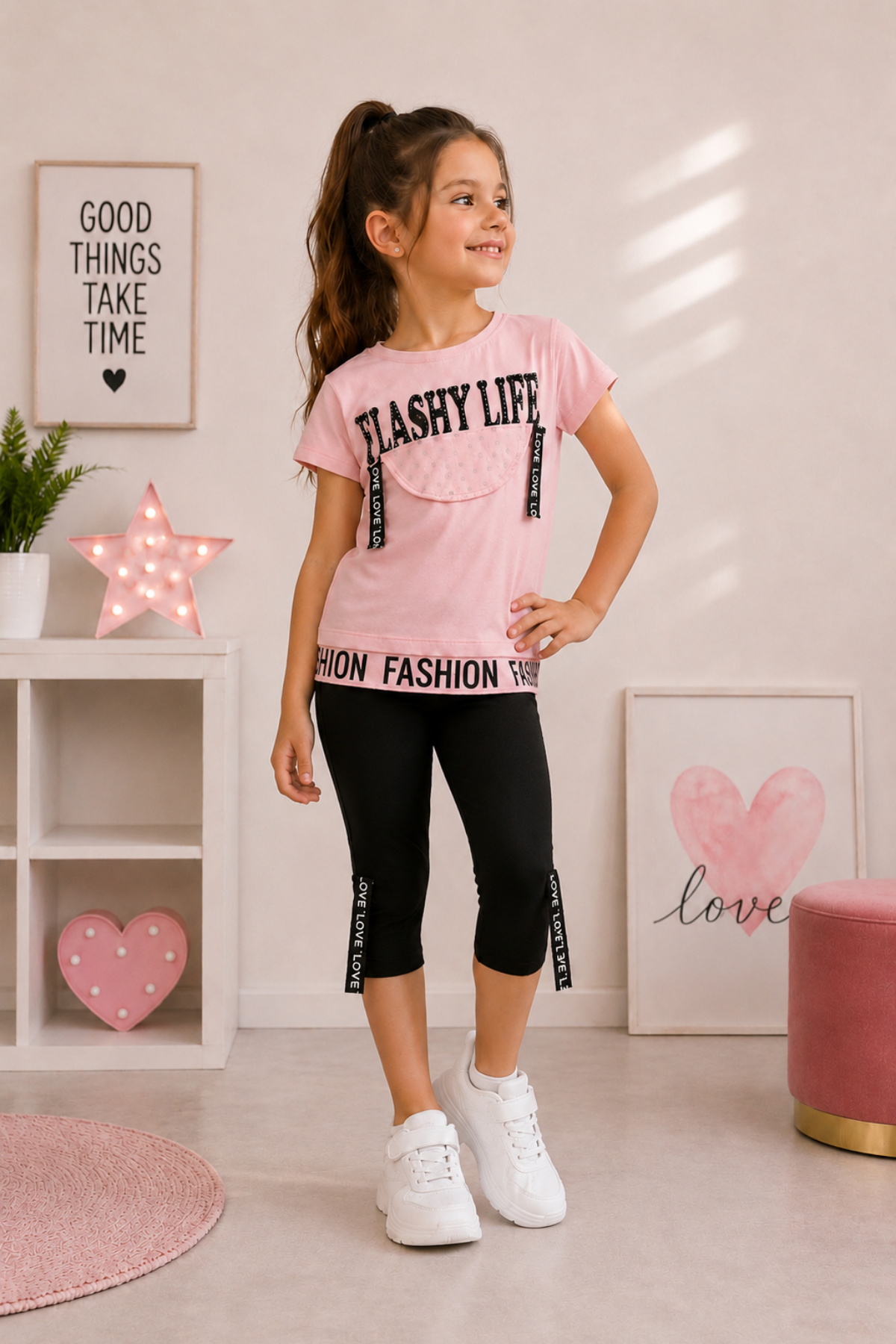 Flashy Life Taytlı Kız Çocuk Takım Pembe