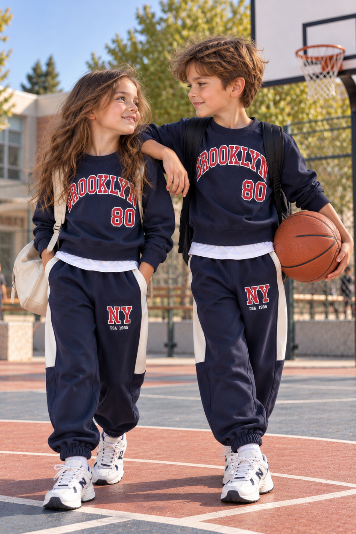 2-10 Yaş Şerit Detay Brooklyn Unisex Eşofman Takımı Lacivert