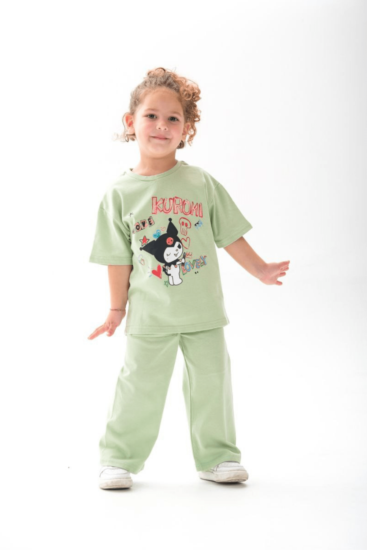 1-12 Yaş Kuromi Kısa Kol Eşofman Kız Çocuk Takım Yeşil