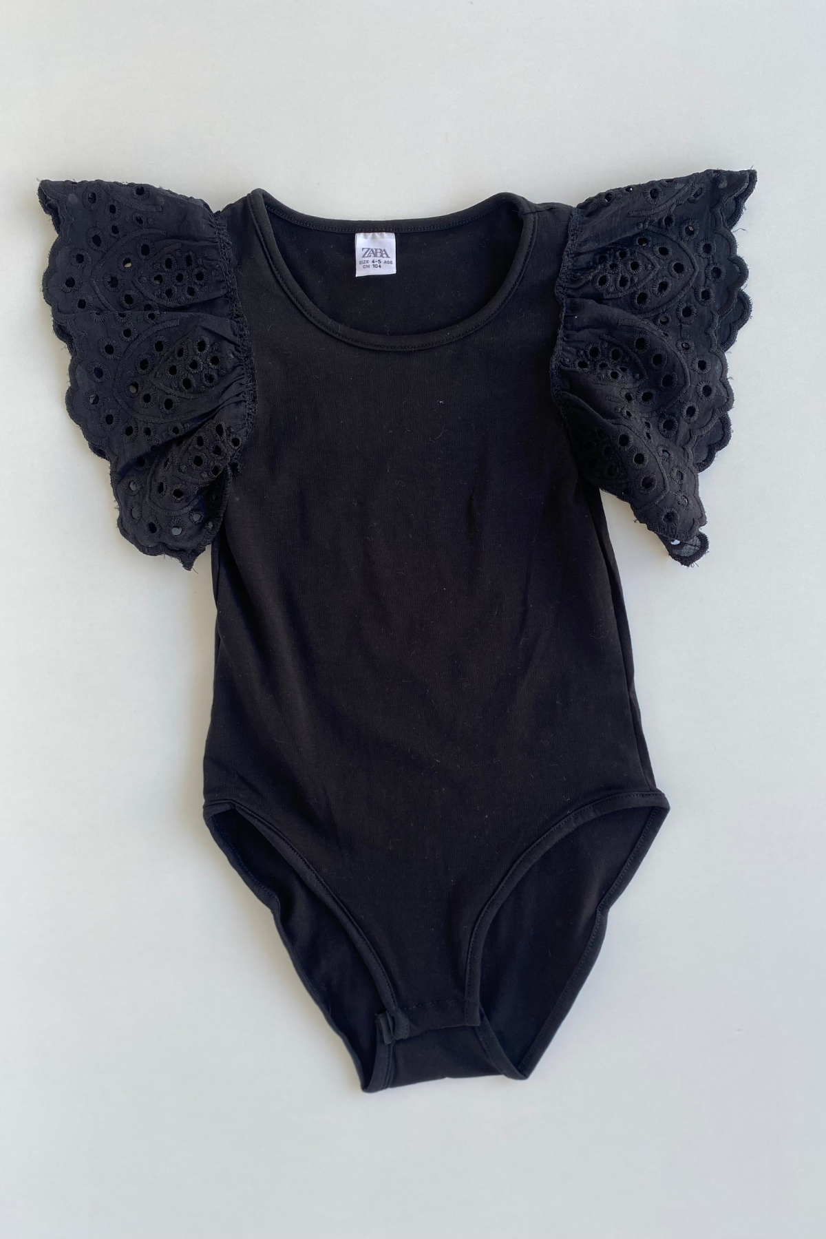 3-10 Yaş Omuzları Dantelli Kız Çocuk Bodysuit Siyah