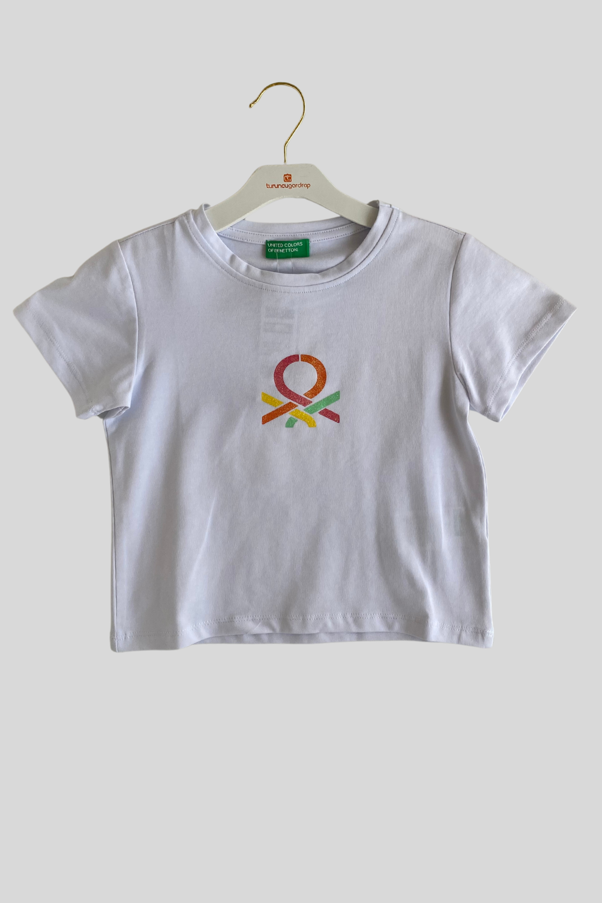 4-14 Yaş Benetton Sim Baskı Kız Çocuk Tişört Beyaz