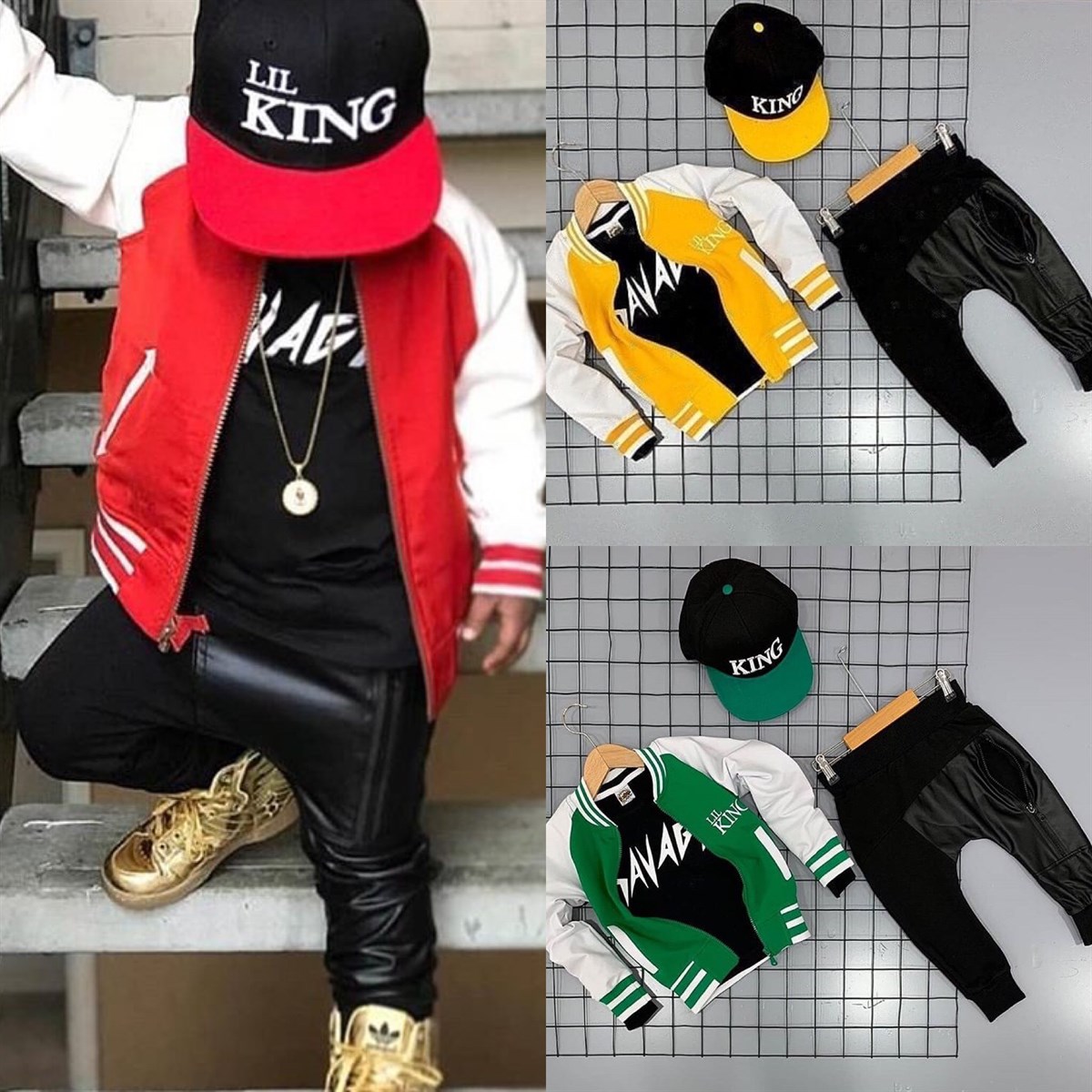 Deri Detay Pantolonlu Şapkalı King Takım