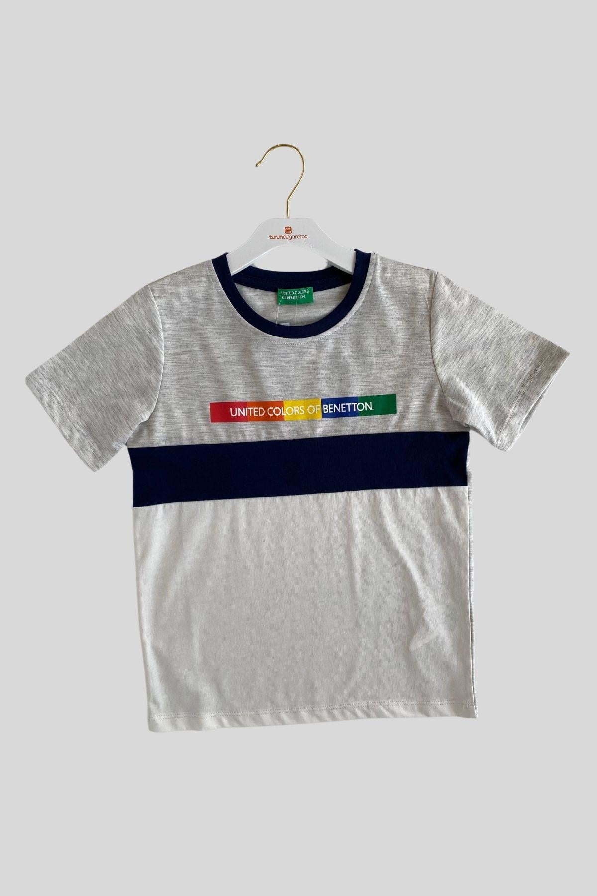 4-14 Yaş Benetton Melanj Erkek Çocuk T-shirt Gri