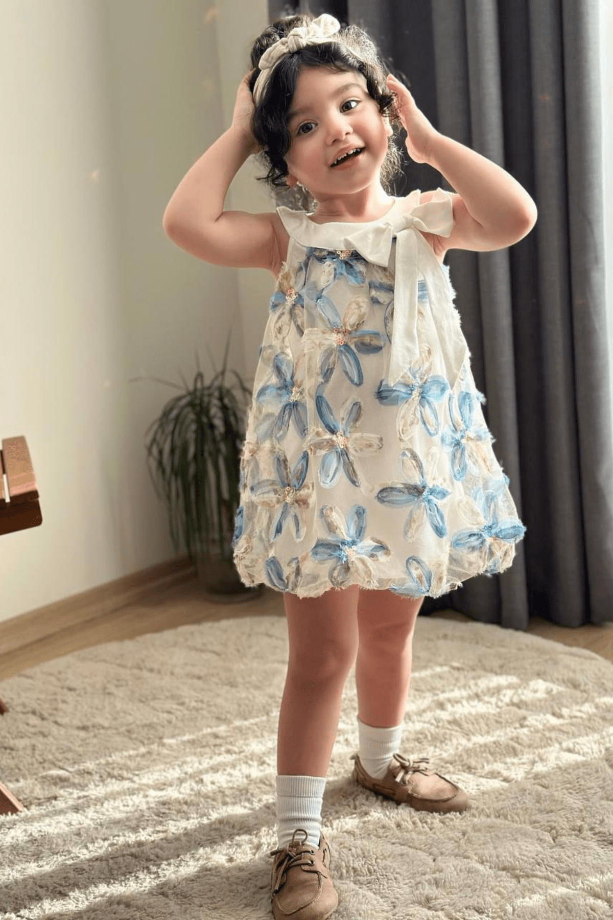 3-10 Yaş Zambak Model Kız Çocuk Elbise Mavi