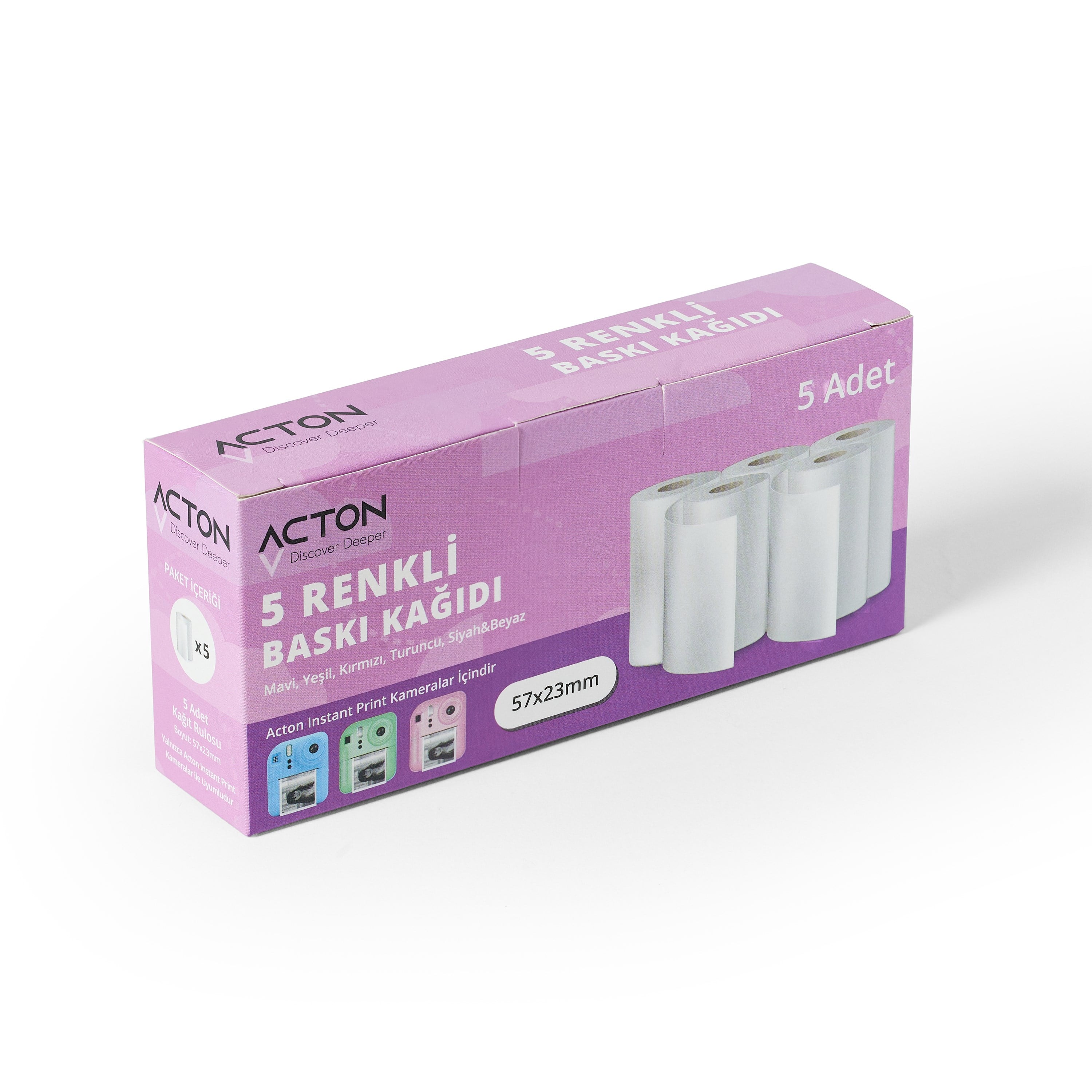Acton Anında Baskı Kağıdı - Renkli 5 Rulo