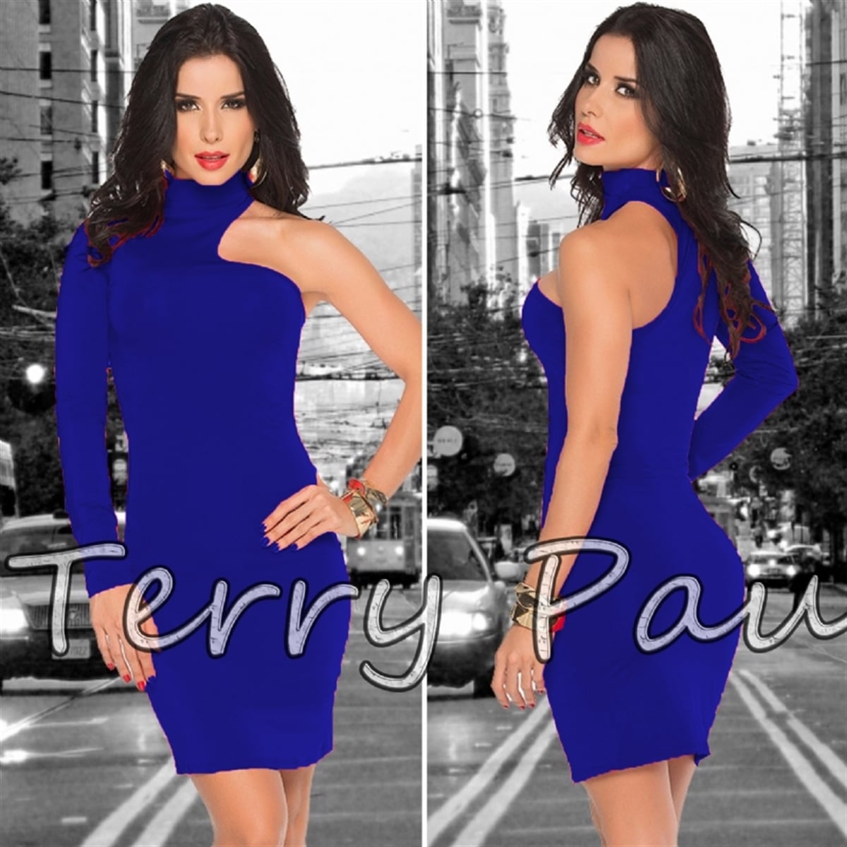 Terry Pau TP101061 Asimetrik Mini Elbise