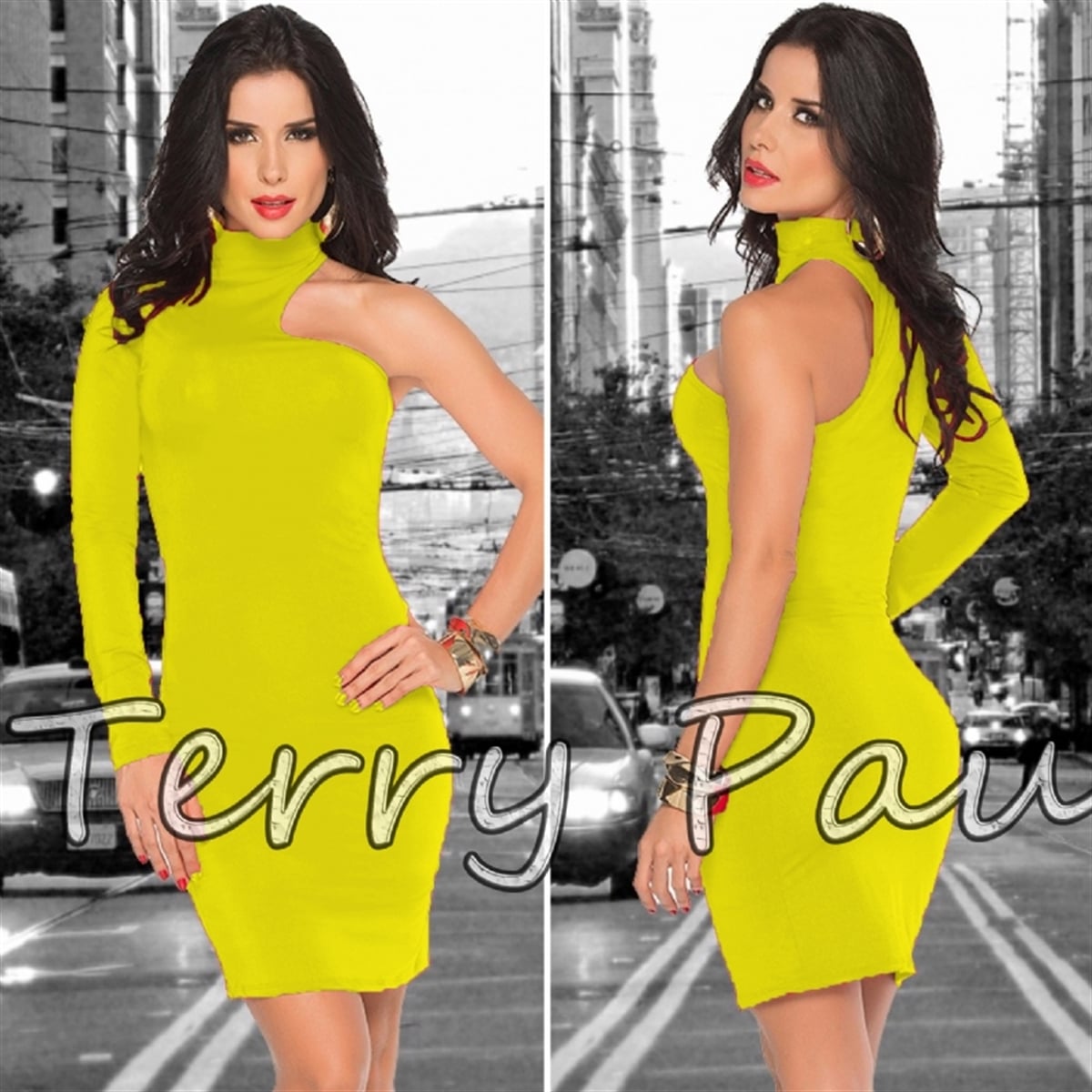 Terry Pau TP101061 Asimetrik Mini Elbise