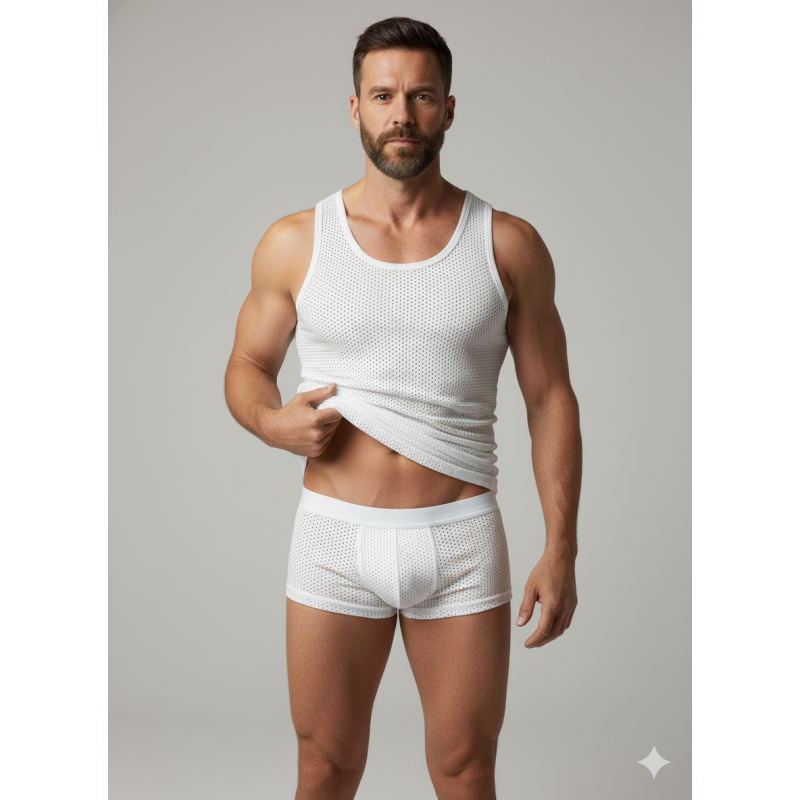 Erkek Beyaz File Tank Top Boxer Takımı