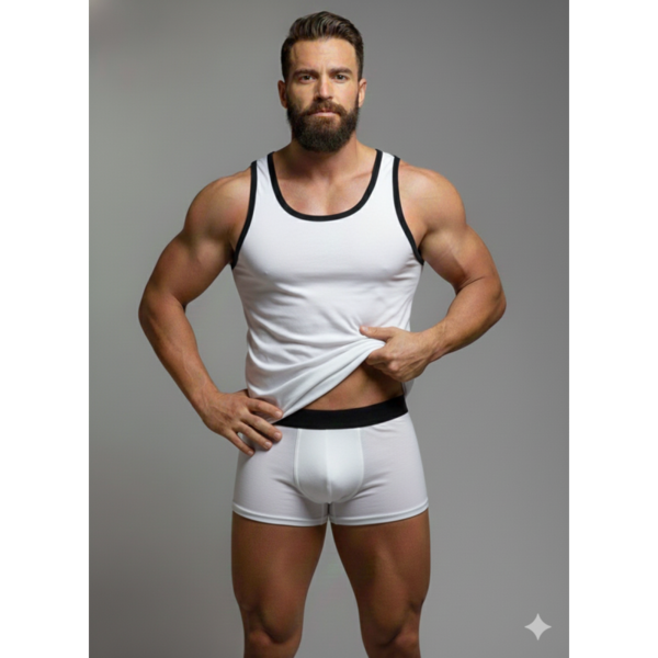 Erkek Beyaz Tank Top Boxer Takım
