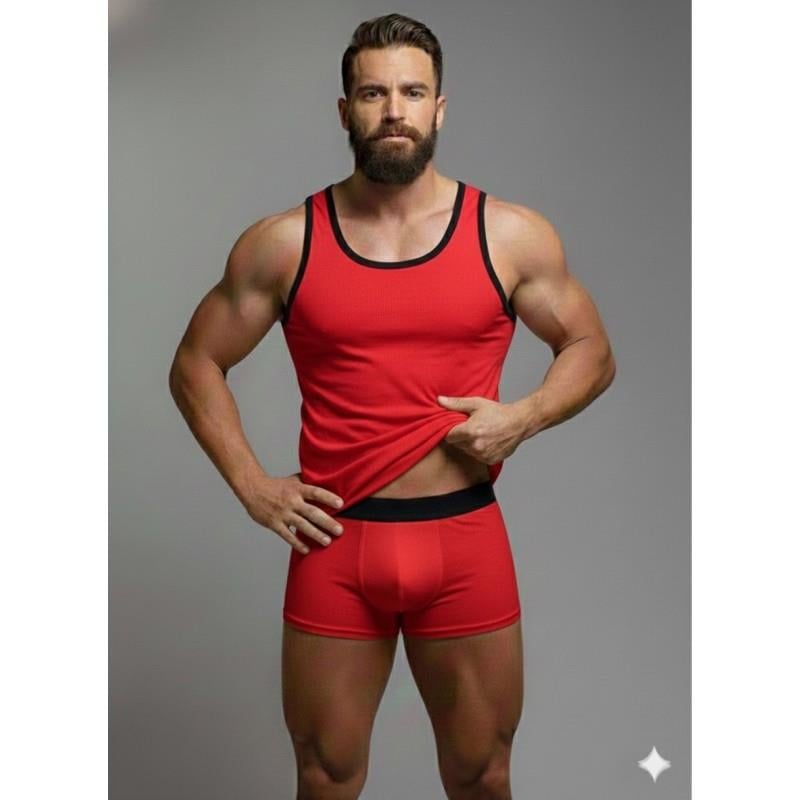 Erkek Kırmızı Tank Top Boxer Takımı