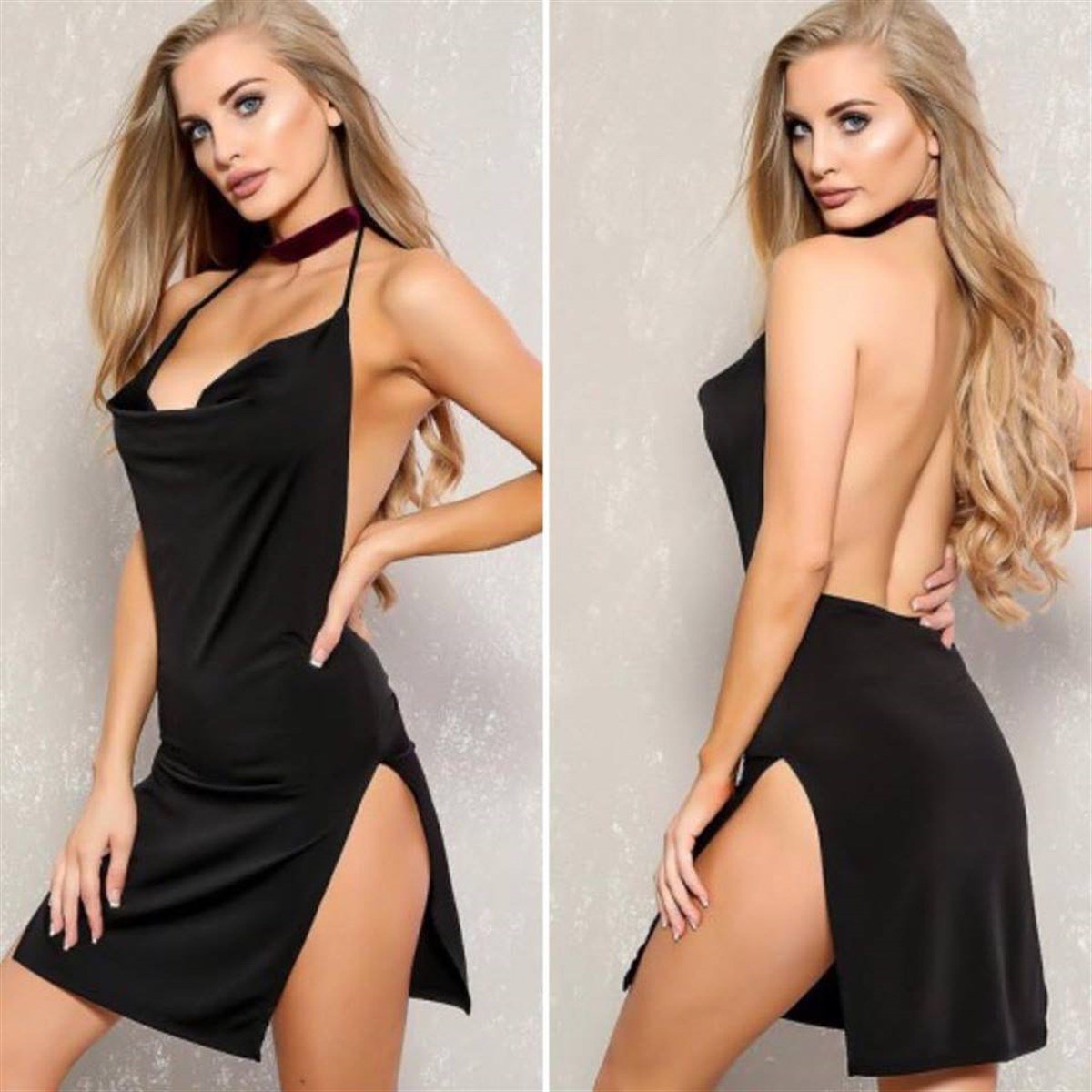 Gögüs Dekolteli Yırtmaçlı Mini Elbise