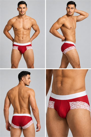 Erkek Kırmızı Tül Dantelli Slip İç Giyim 
