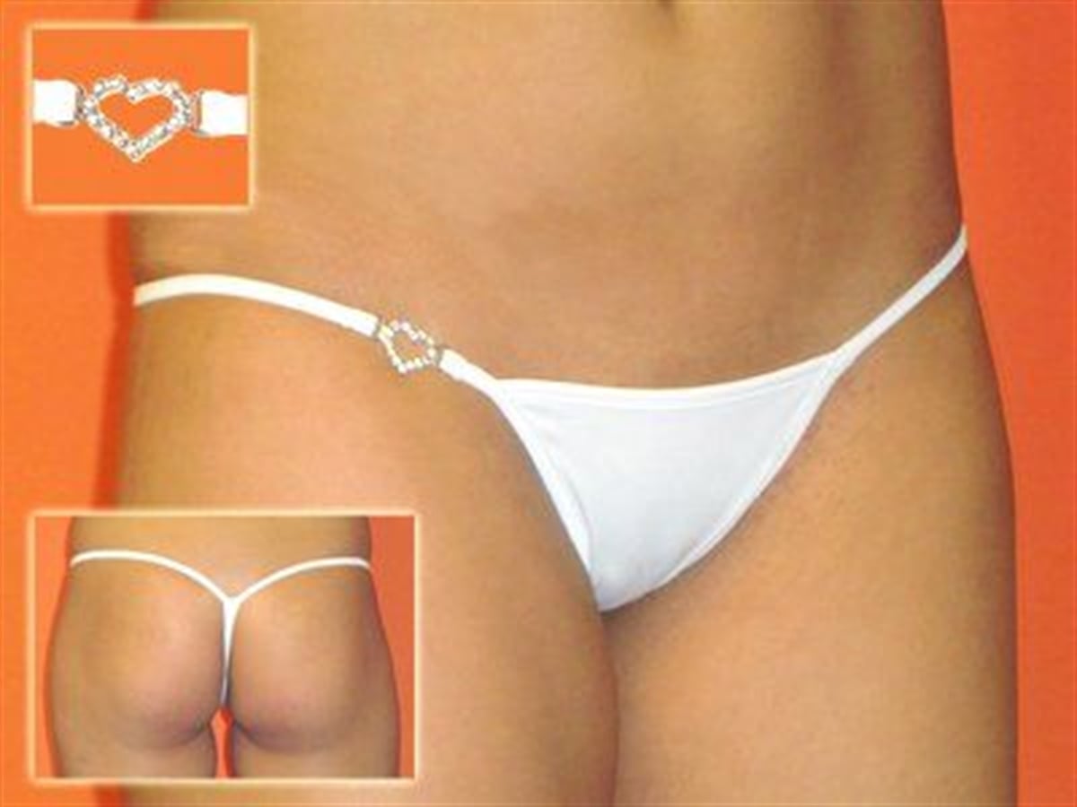 Terry Pau DH040901-WHT Gümüş Kalp ve Taşlı Seksi Tanga