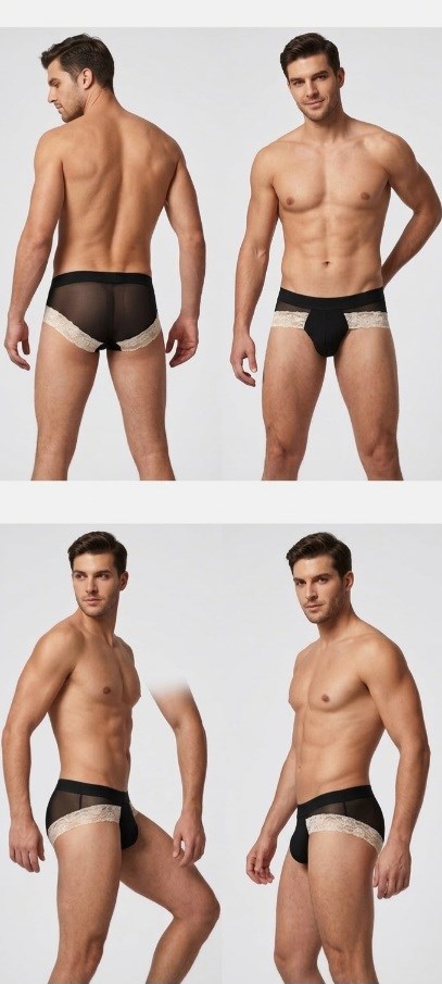 Erkek Siyah Tül Dantelli Slip İç Giyim