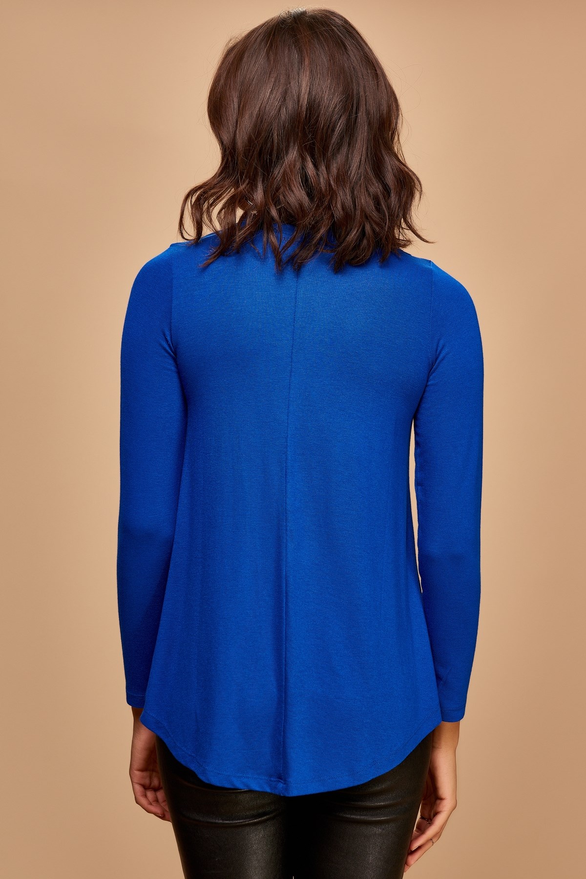 10269-V Yaka Japon Style Saks Mavisi Bluz-1